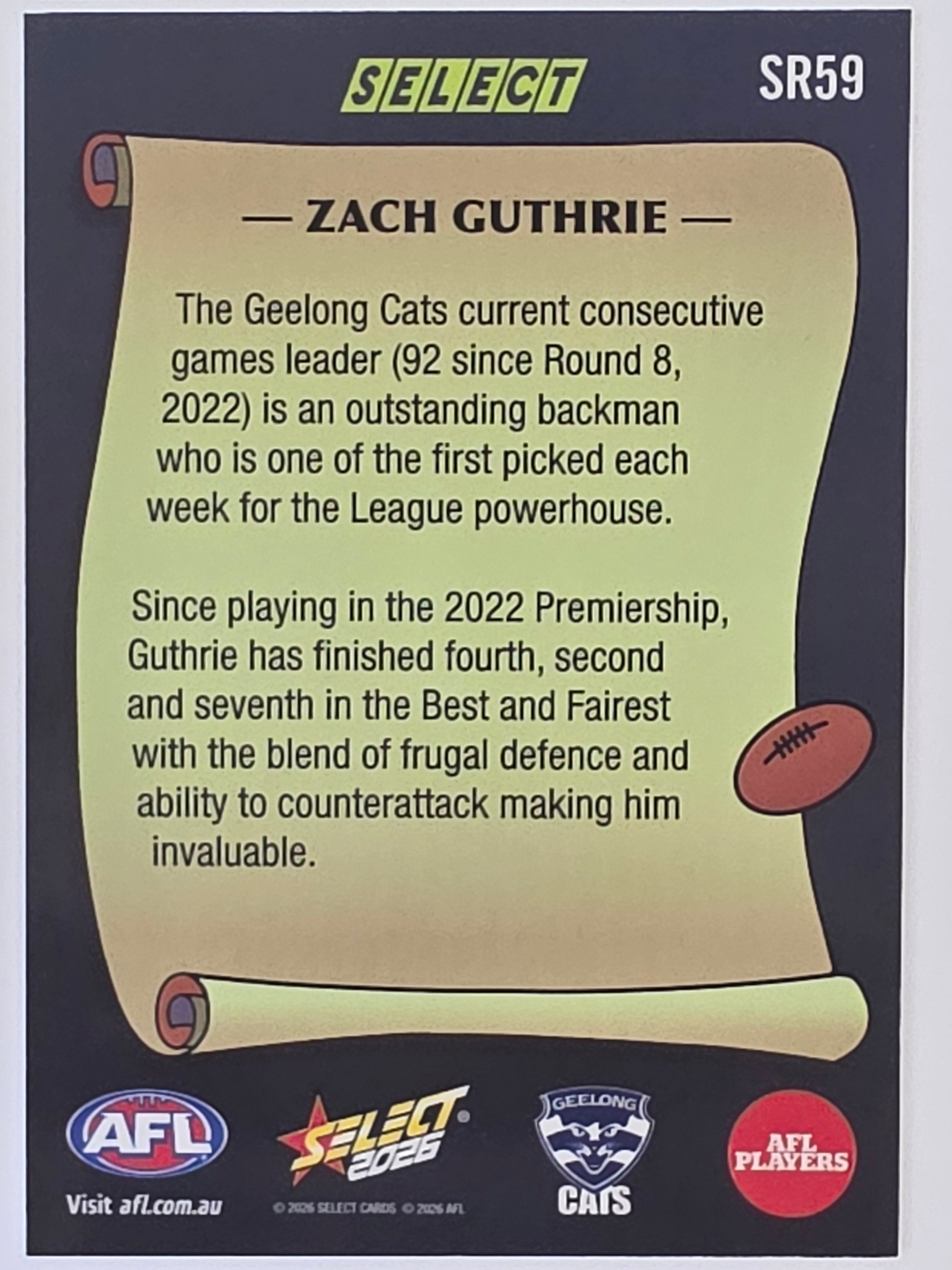 2026 AFL Footy Stars Select Rewind SR59 Zach Guthrie - Geelong Cats