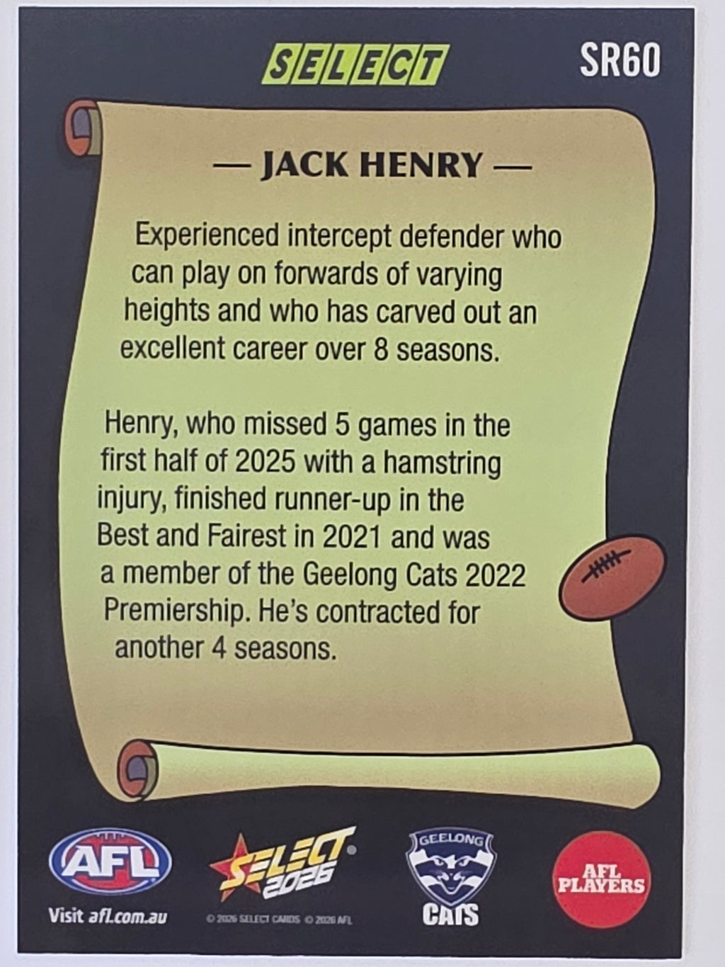 2026 AFL Footy Stars Select Rewind SR60 Jack Henry - Geelong Cats