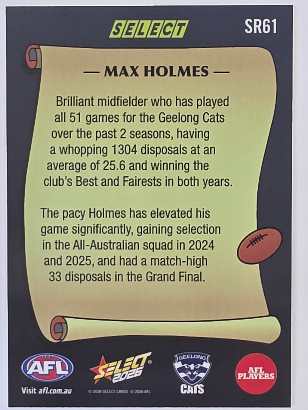 2026 AFL Footy Stars Select Rewind SR61 Max Holmes - Geelong Cats