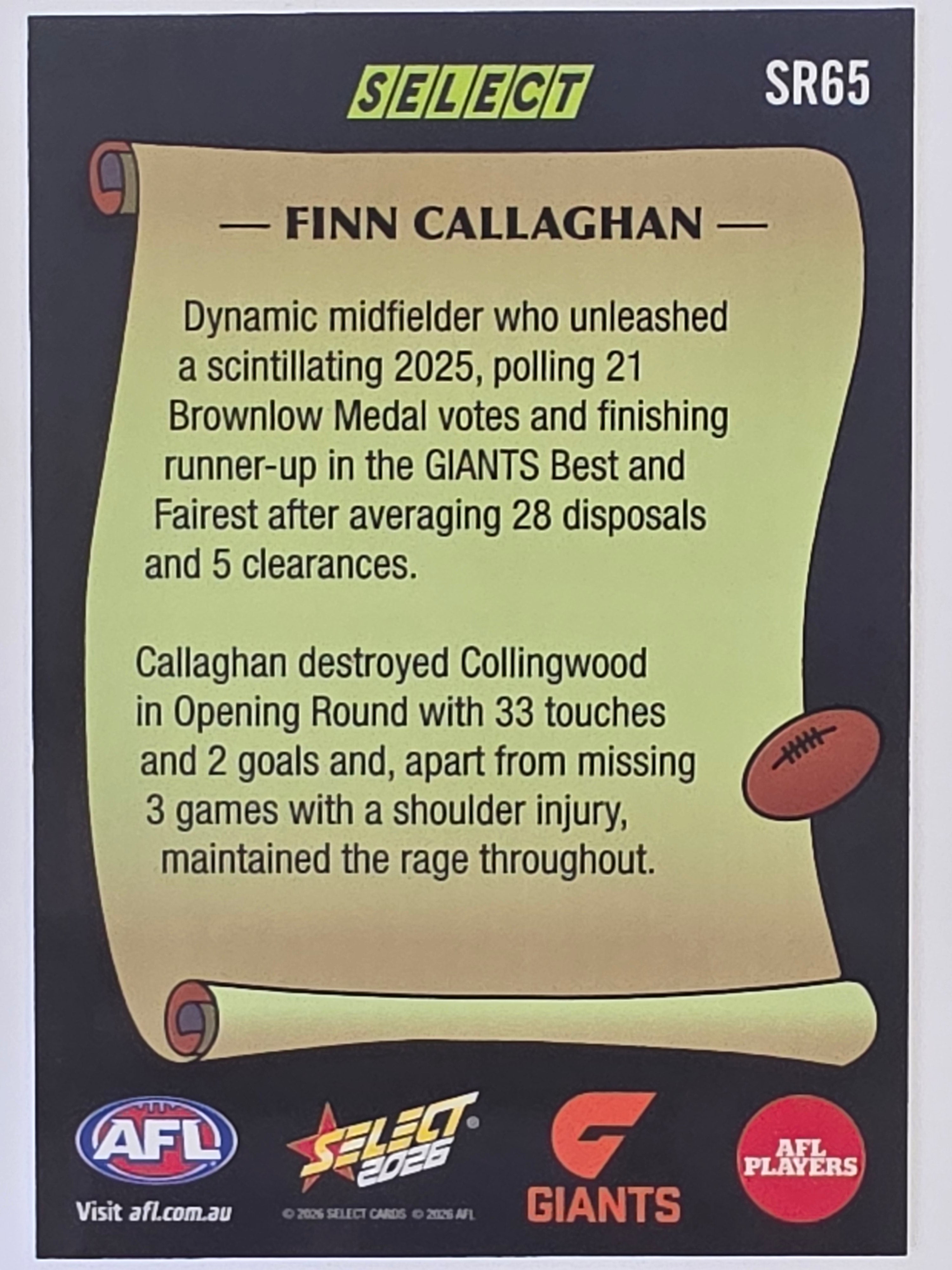 2026 AFL Footy Stars Select Rewind SR65 Finn Callaghan - GWS Giants