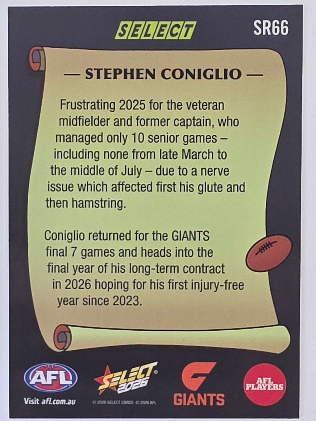 2026 AFL Footy Stars Select Rewind SR66 Stephen Coniglio - GWS Giants