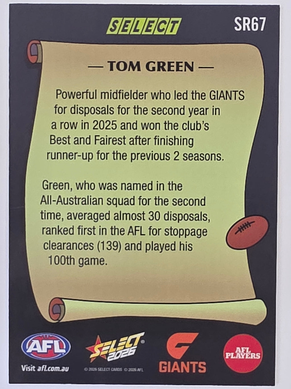 2026 AFL Footy Stars Select Rewind SR67 Tom Green - GWS Giants