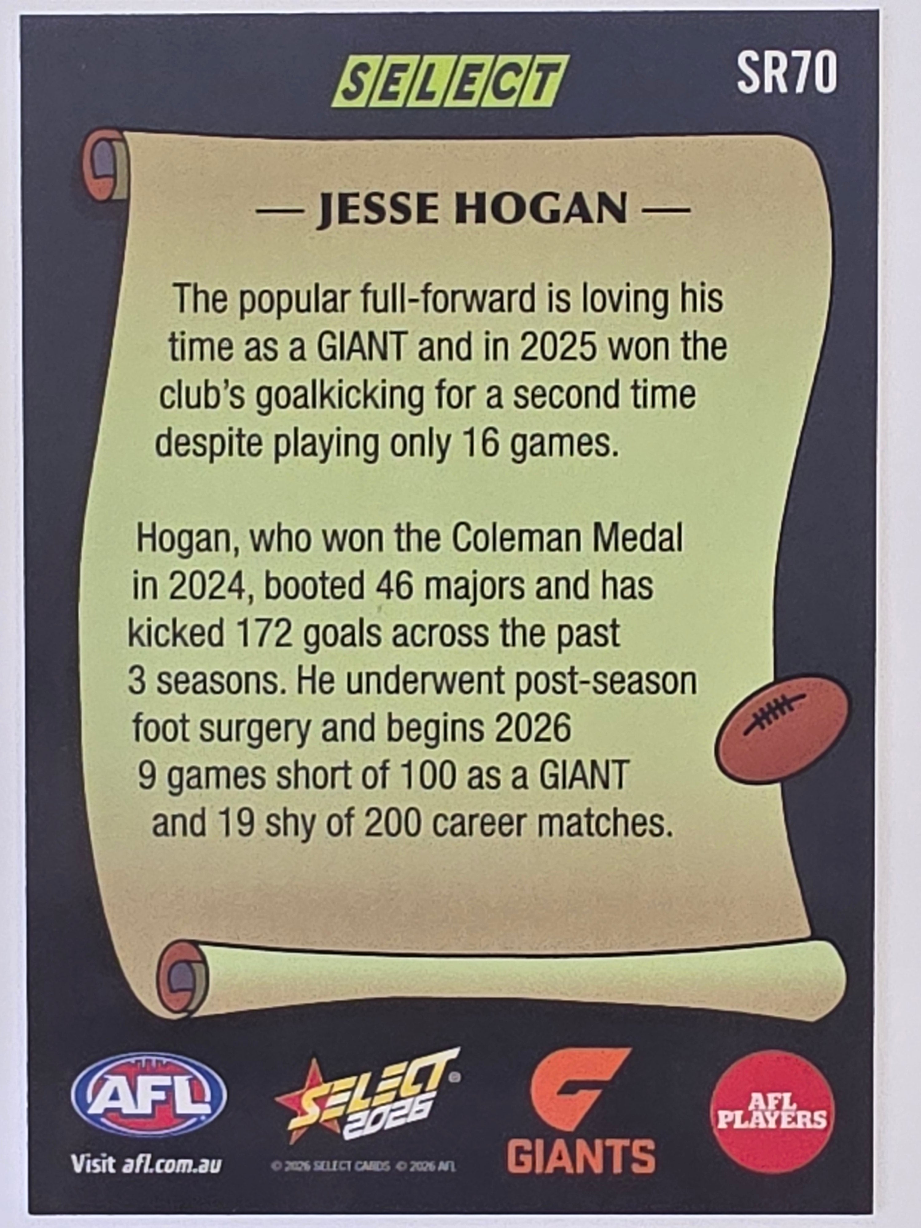 2026 AFL Footy Stars Select Rewind SR70 Jesse Hogan - GWS Giants