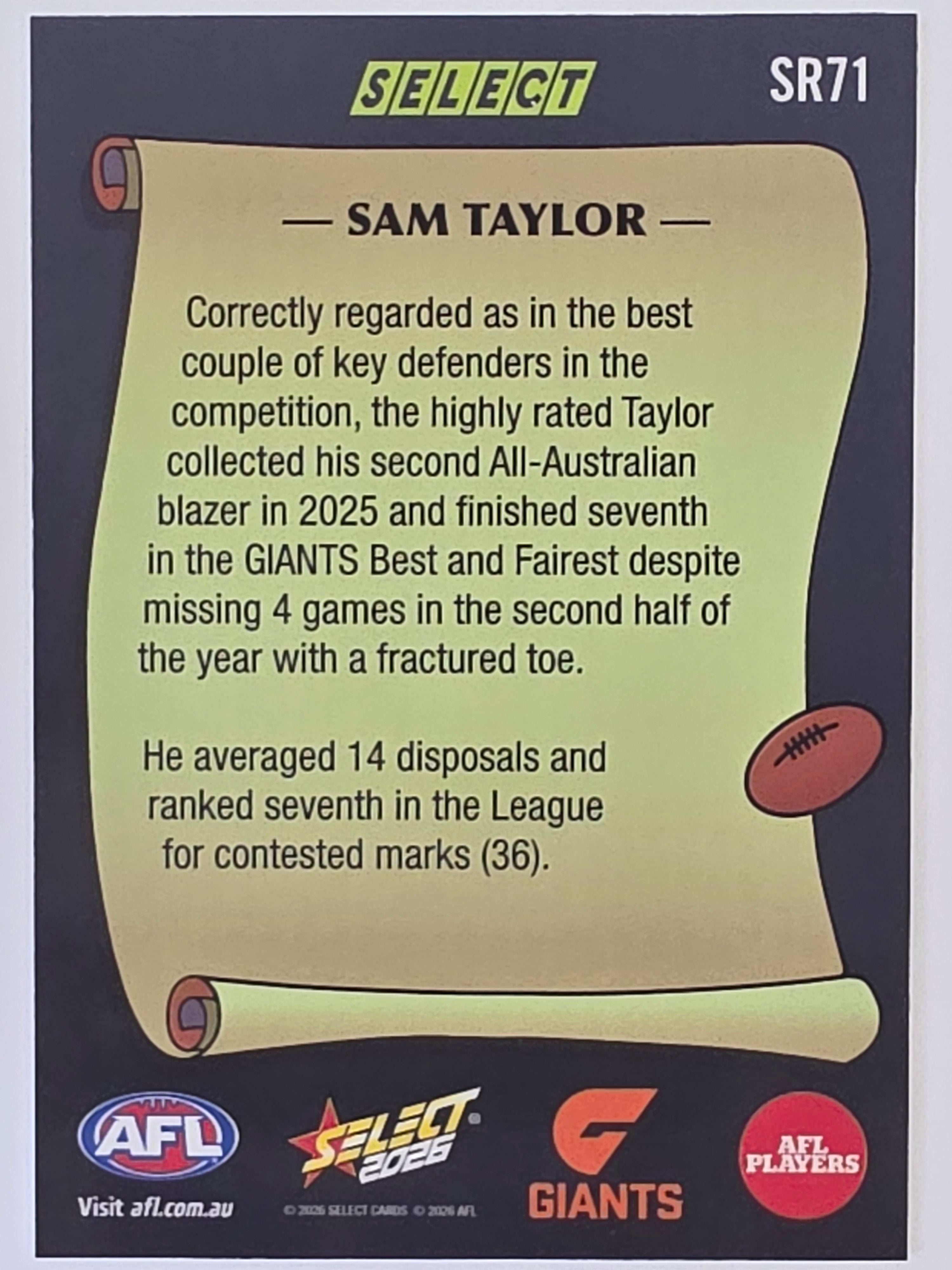 2026 AFL Footy Stars Select Rewind SR71 Sam Taylor - GWS Giants