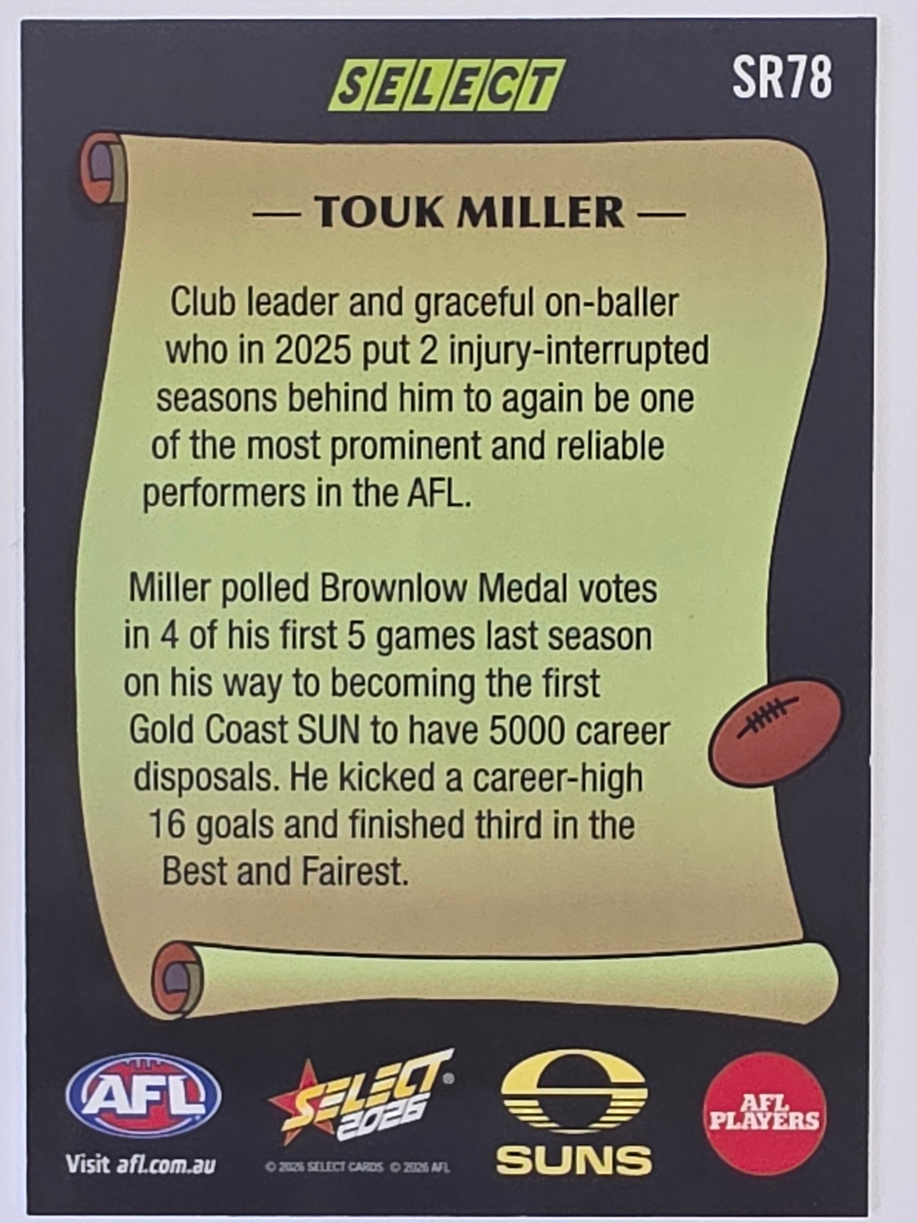 2026 AFL Footy Stars Select Rewind SR78 Touk Miller - Gold Coast Suns