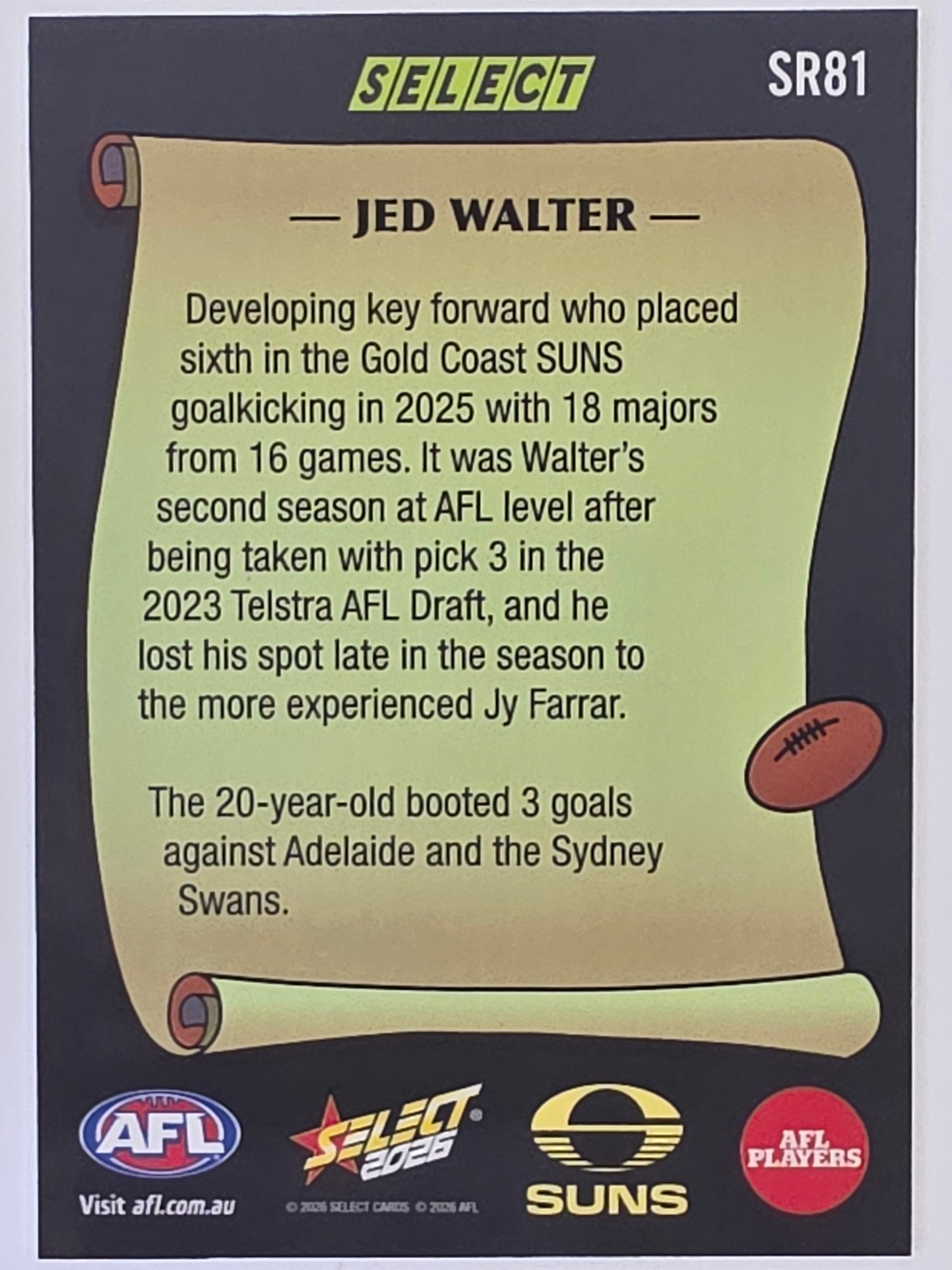 2026 AFL Footy Stars Select Rewind SR81 Jed Walter - Gold Coast Suns