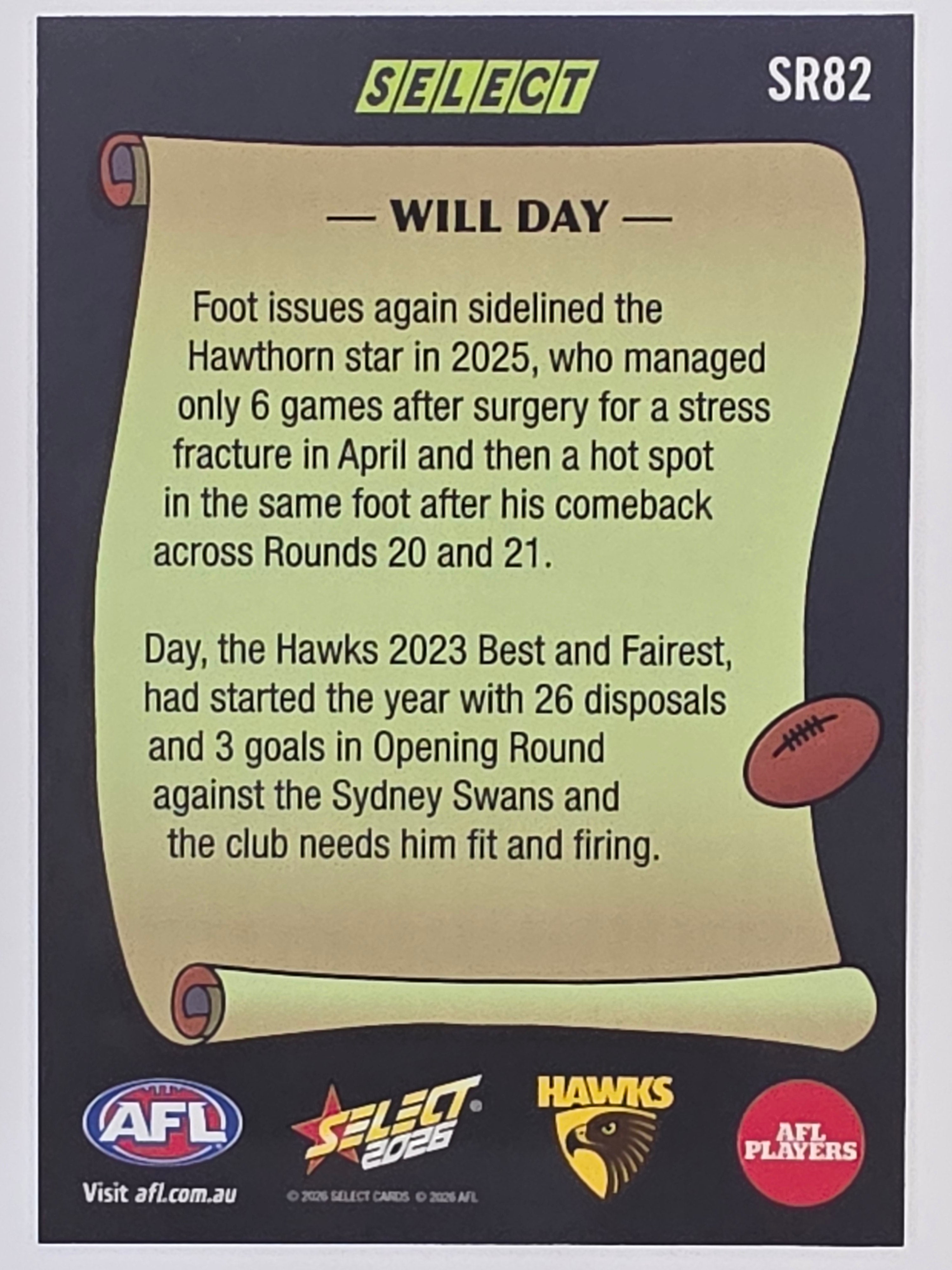2026 AFL Footy Stars Select Rewind SR82 Will Day - Hawthorn Hawks