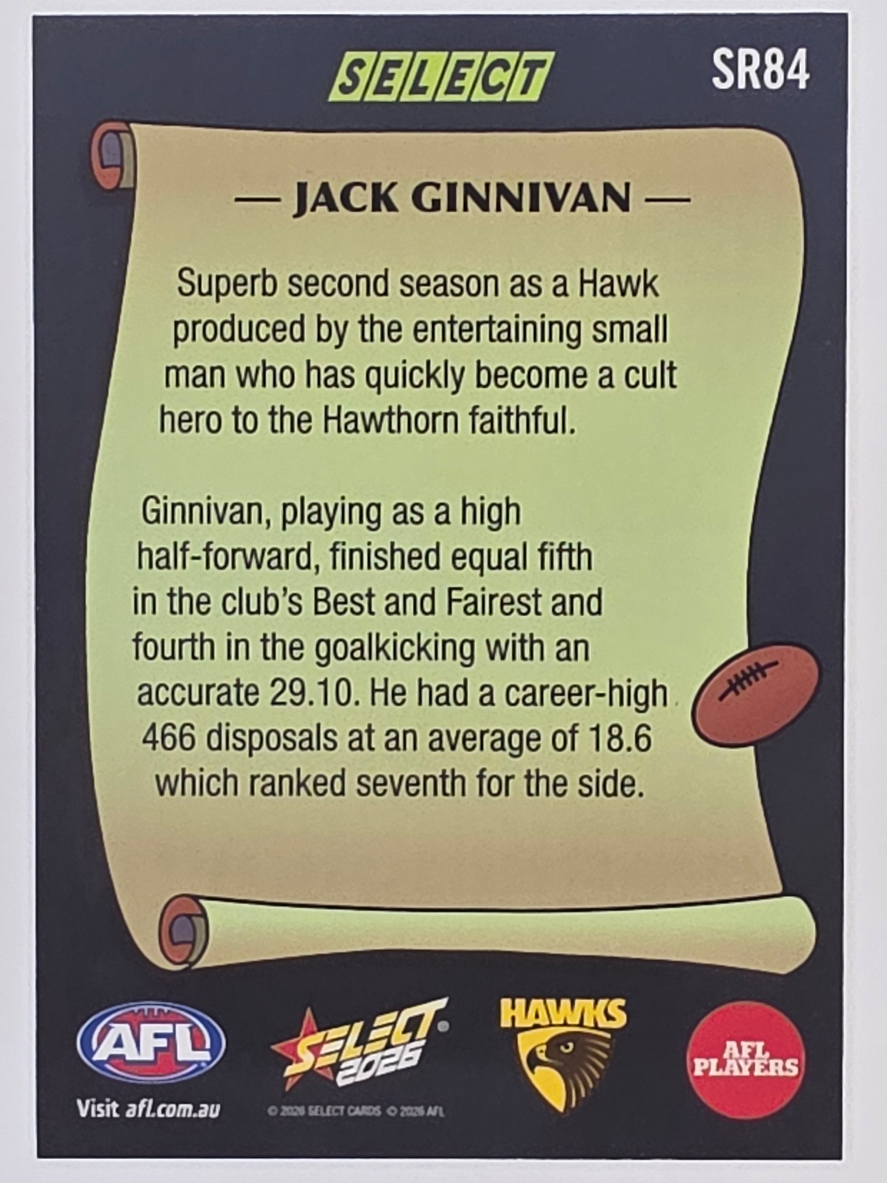 2026 AFL Footy Stars Select Rewind SR84 Jack Ginnivan - Hawthorn Hawks