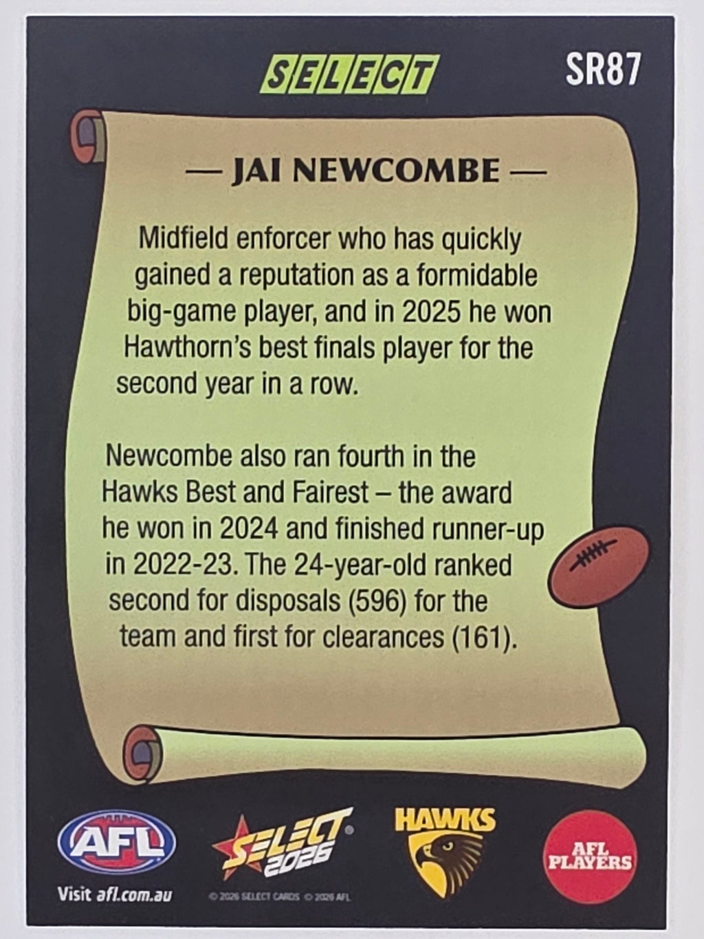 2026 AFL Footy Stars Select Rewind SR87 Jai Newcombe - Hawthorn Hawks