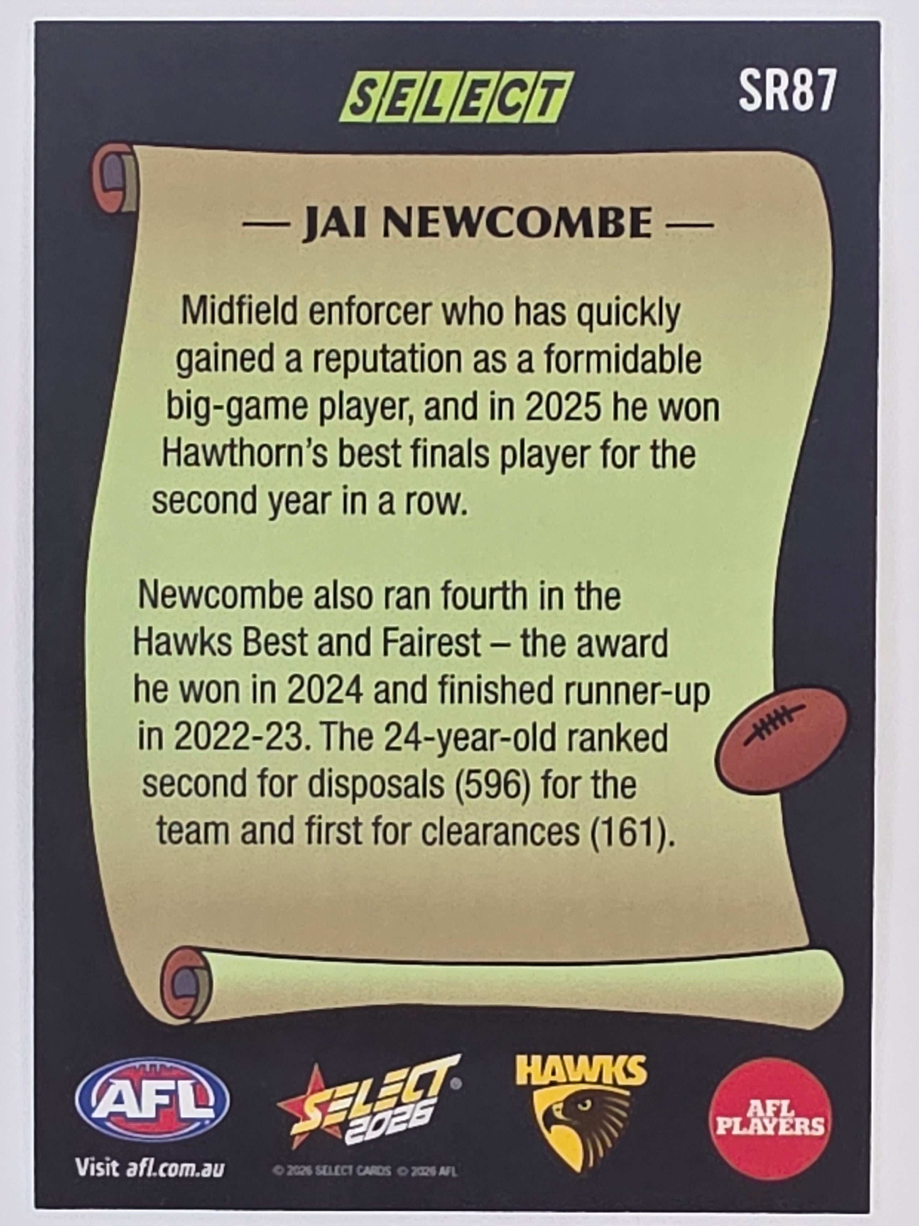 2026 AFL Footy Stars Select Rewind SR87 Jai Newcombe - Hawthorn Hawks