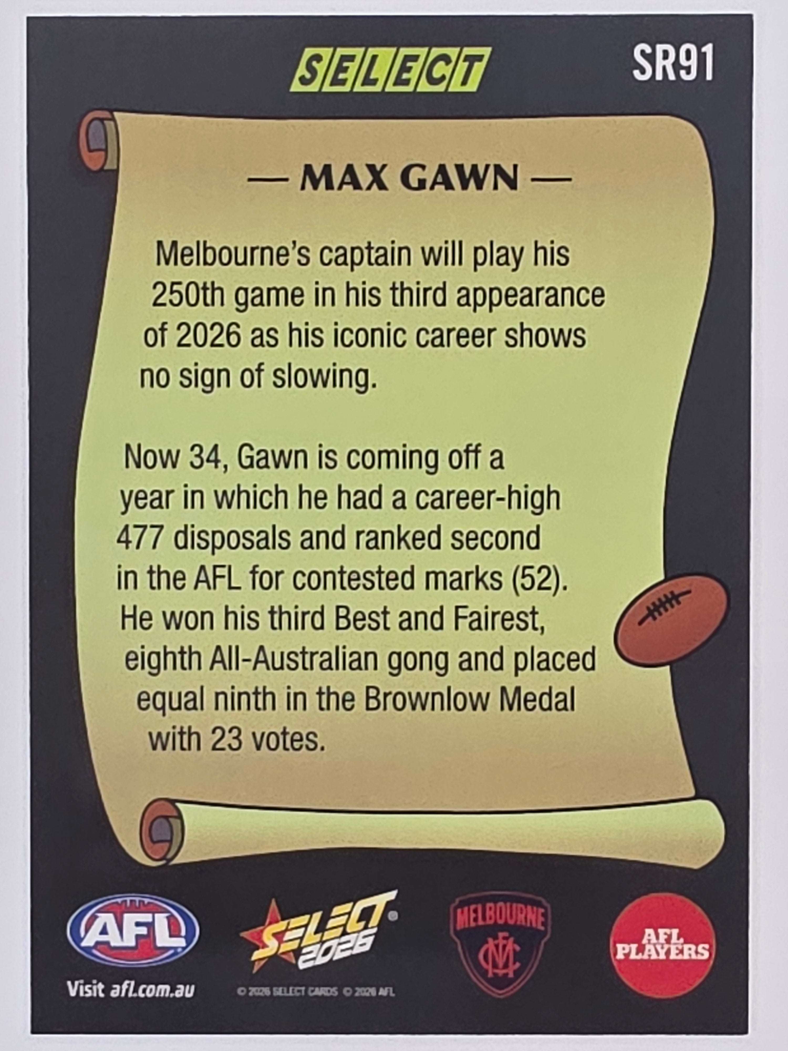 2026 AFL Footy Stars Select Rewind SR91 Max Gawn - Melbourne Demons