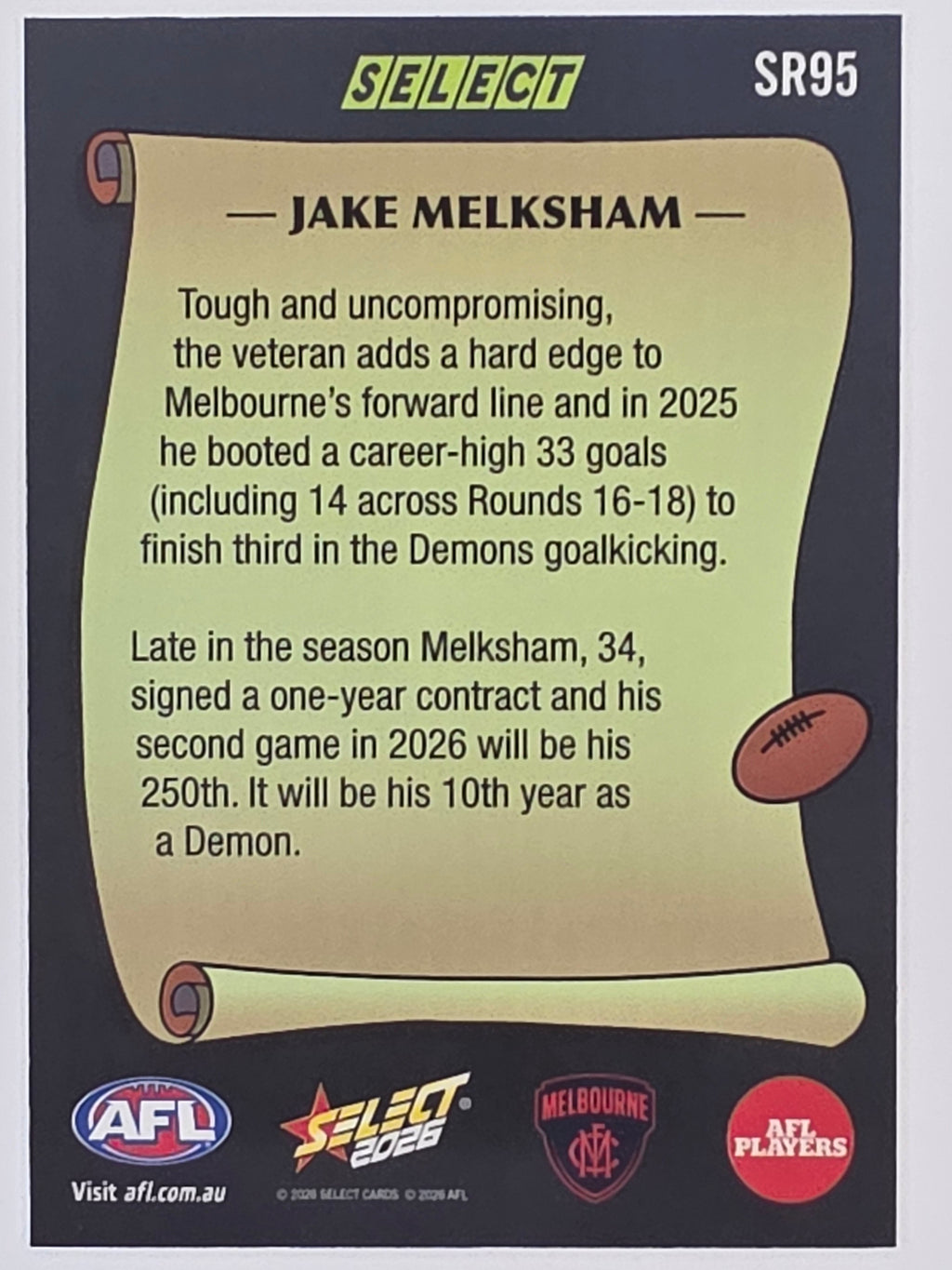 2026 AFL Footy Stars Select Rewind SR95 Jake Melksham - Melbourne Demons