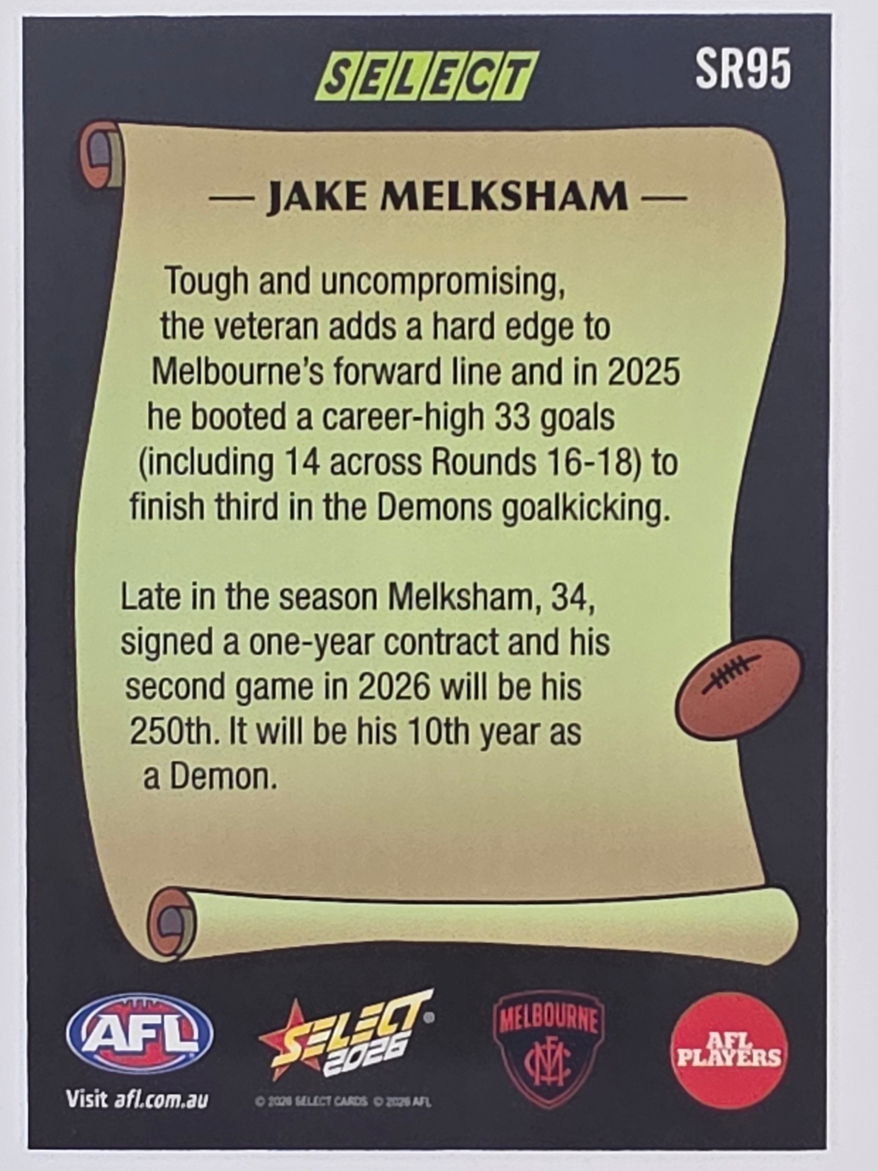 2026 AFL Footy Stars Select Rewind SR95 Jake Melksham - Melbourne Demons