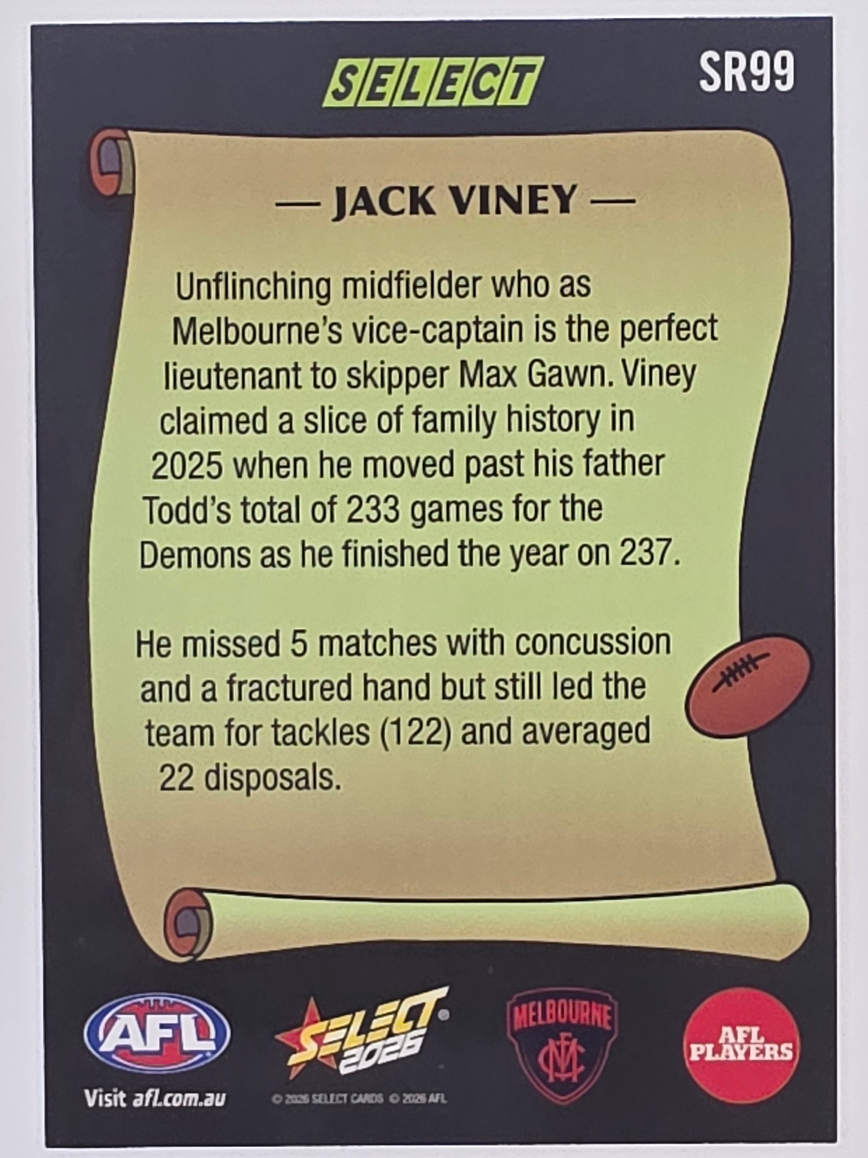2026 AFL Footy Stars Select Rewind SR99 Jack Viney - Melbourne Demons