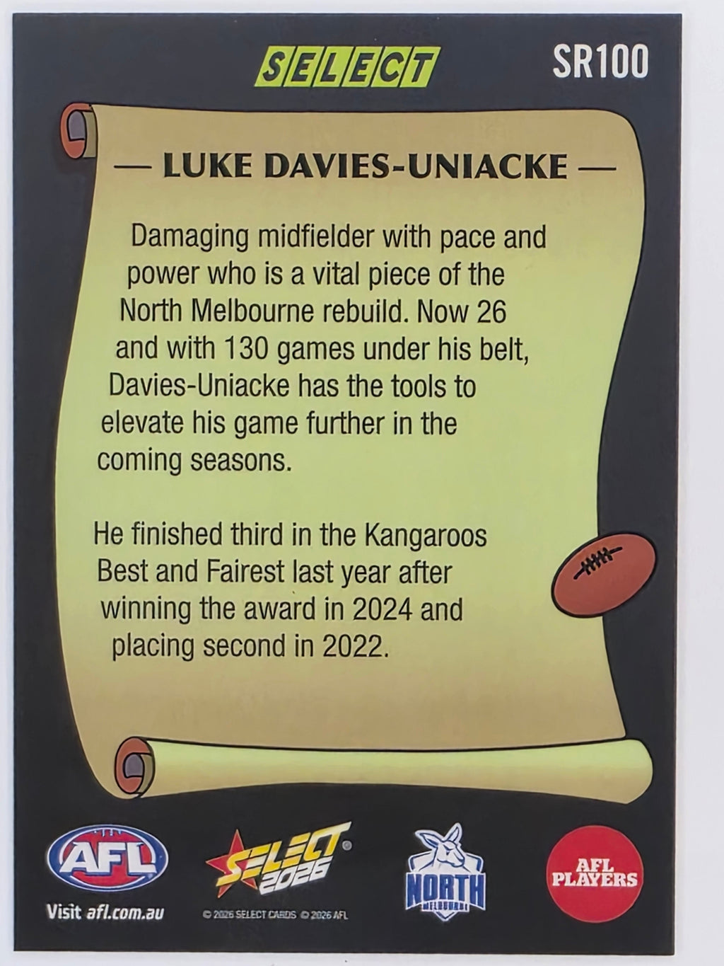 2026 AFL Footy Stars Select Rewind SR100 Luke Davies-Uniacke - North Melbourne Kangaroos
