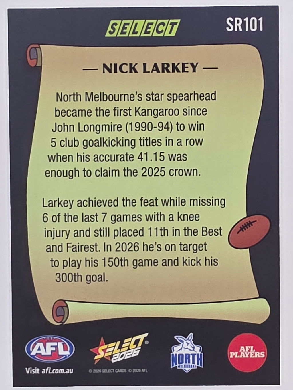 2026 AFL Footy Stars Select Rewind SR101 Nick Larkey - North Melbourne Kangaroos