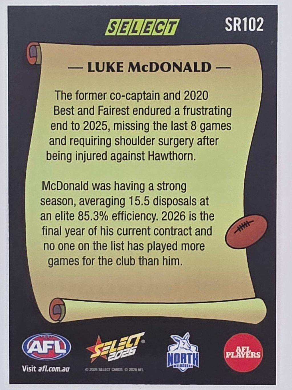 2026 AFL Footy Stars Select Rewind SR102 Luke McDonald - North Melbourne Kangaroos