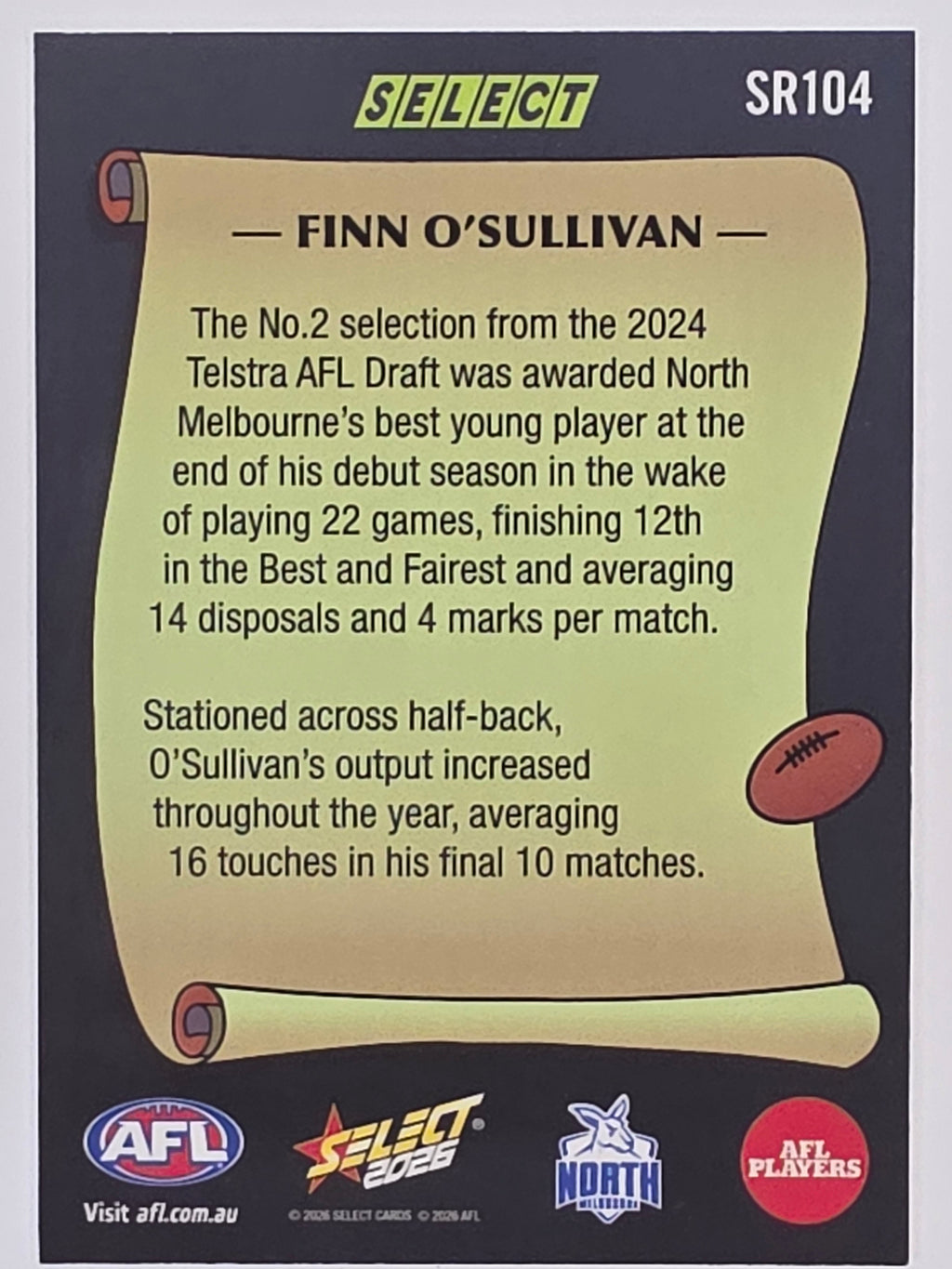 2026 AFL Footy Stars Select Rewind SR104 Finn O’Sullivan - North Melbourne Kangaroos