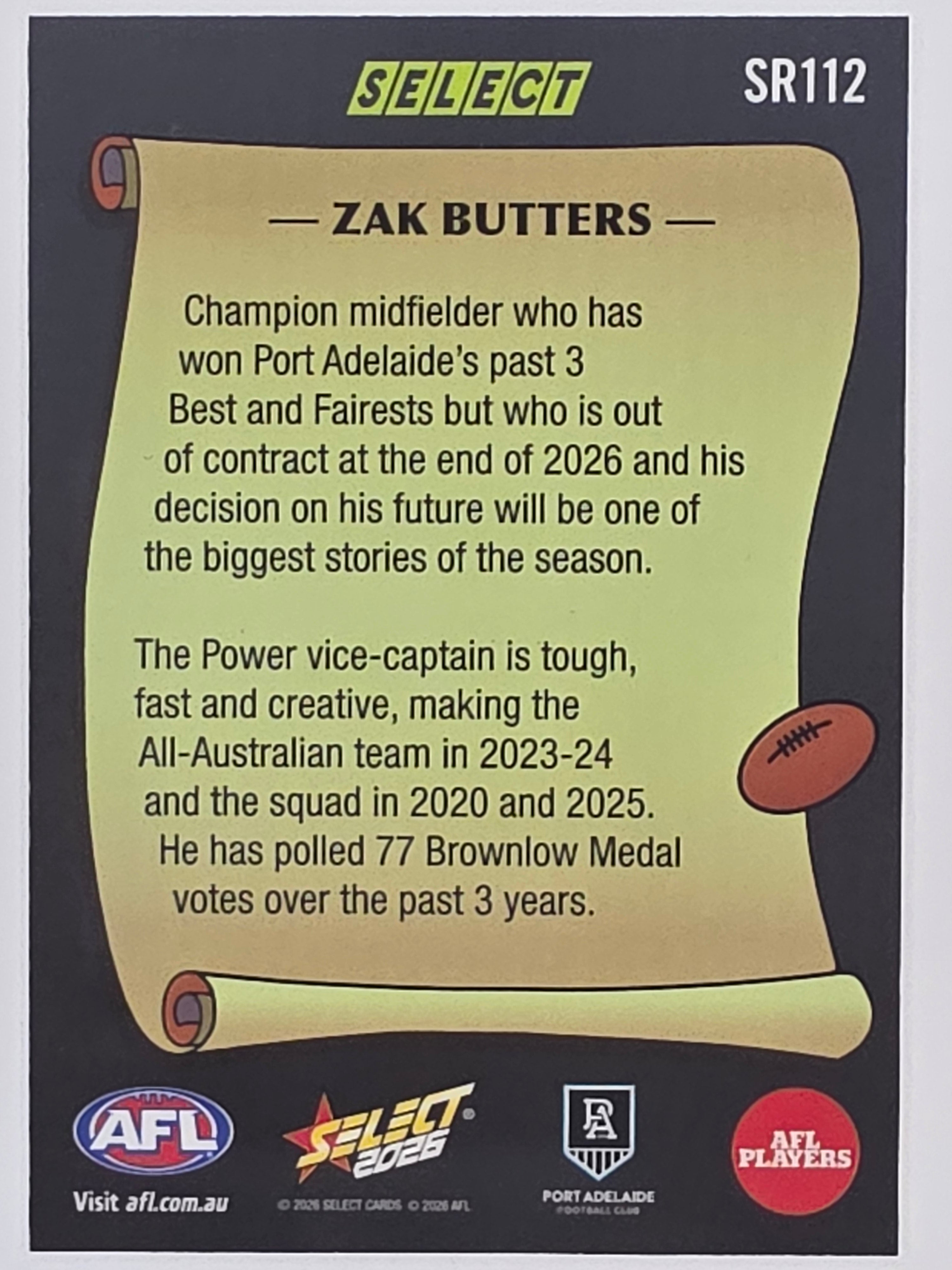 2026 AFL Footy Stars Select Rewind SR112 Zak Butters - Port Adelaide Power