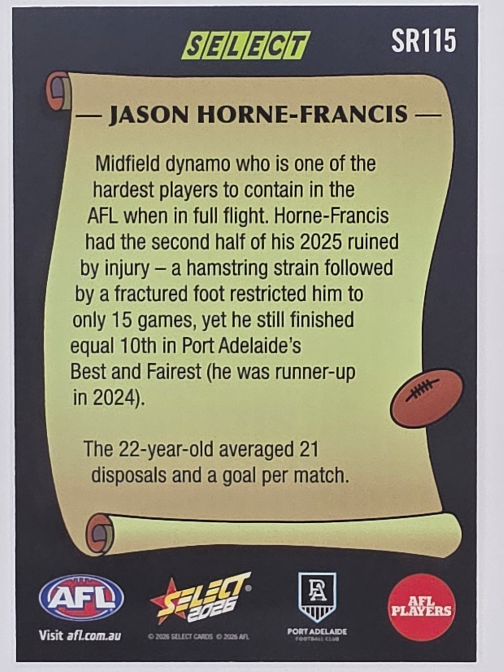2026 AFL Footy Stars Select Rewind SR115 Jason Horne-Francis - Port Adelaide Power