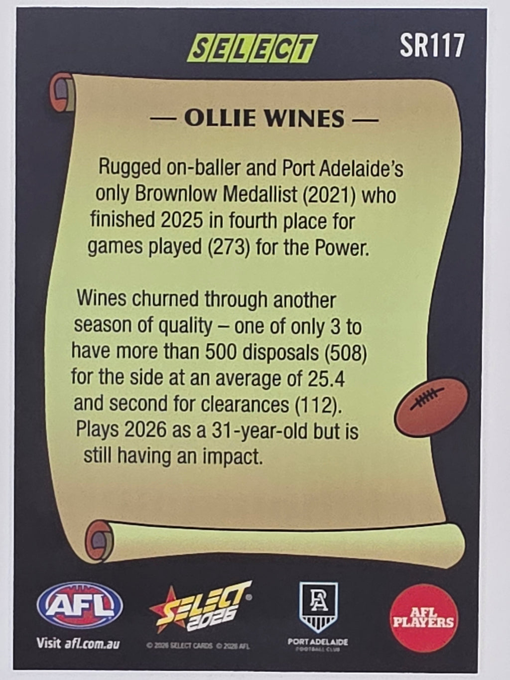 2026 AFL Footy Stars Select Rewind SR117 Ollie Wines - Port Adelaide Power