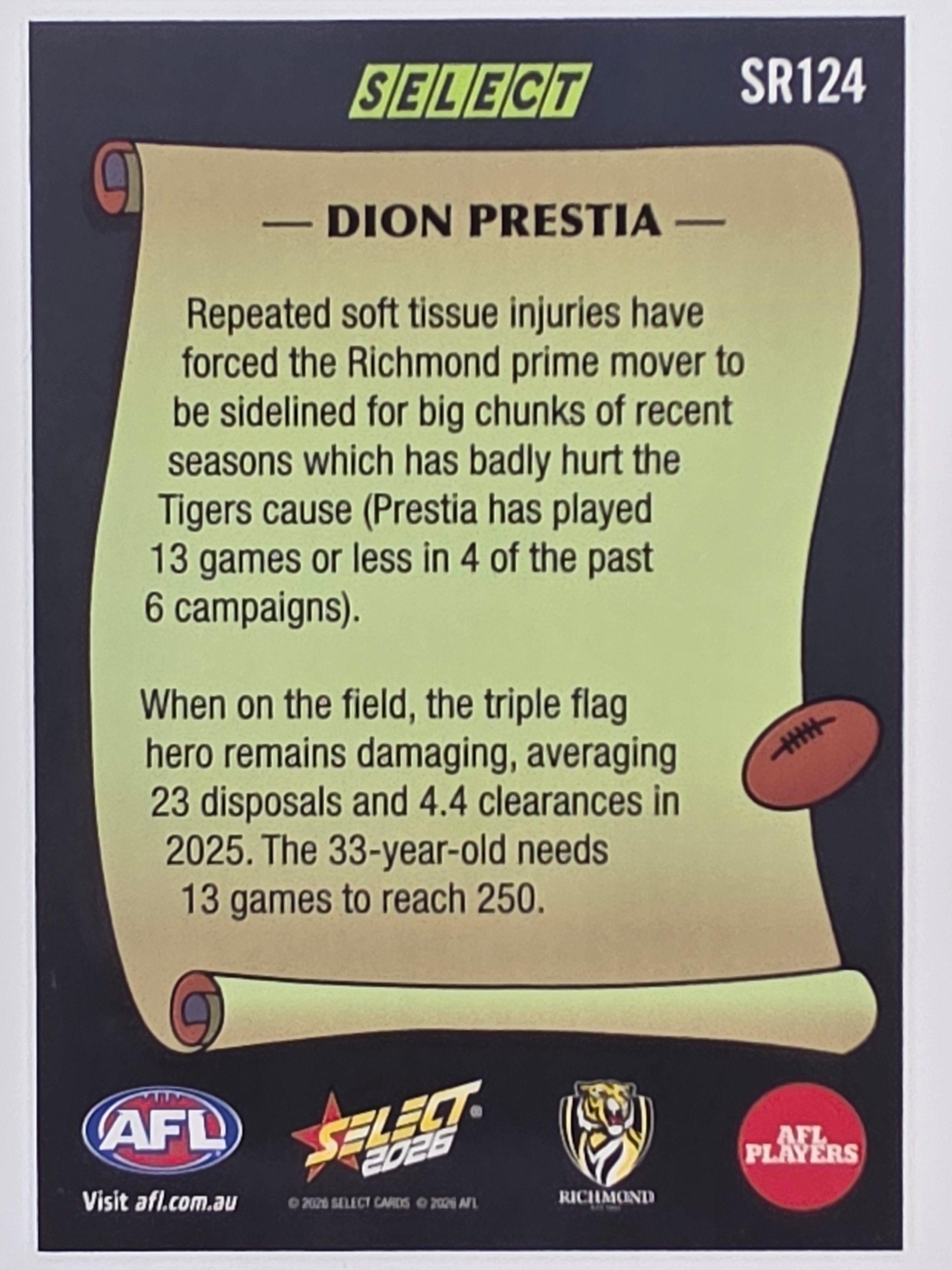 2026 AFL Footy Stars Select Rewind SR124 Dion Prestia - Richmond Tigers