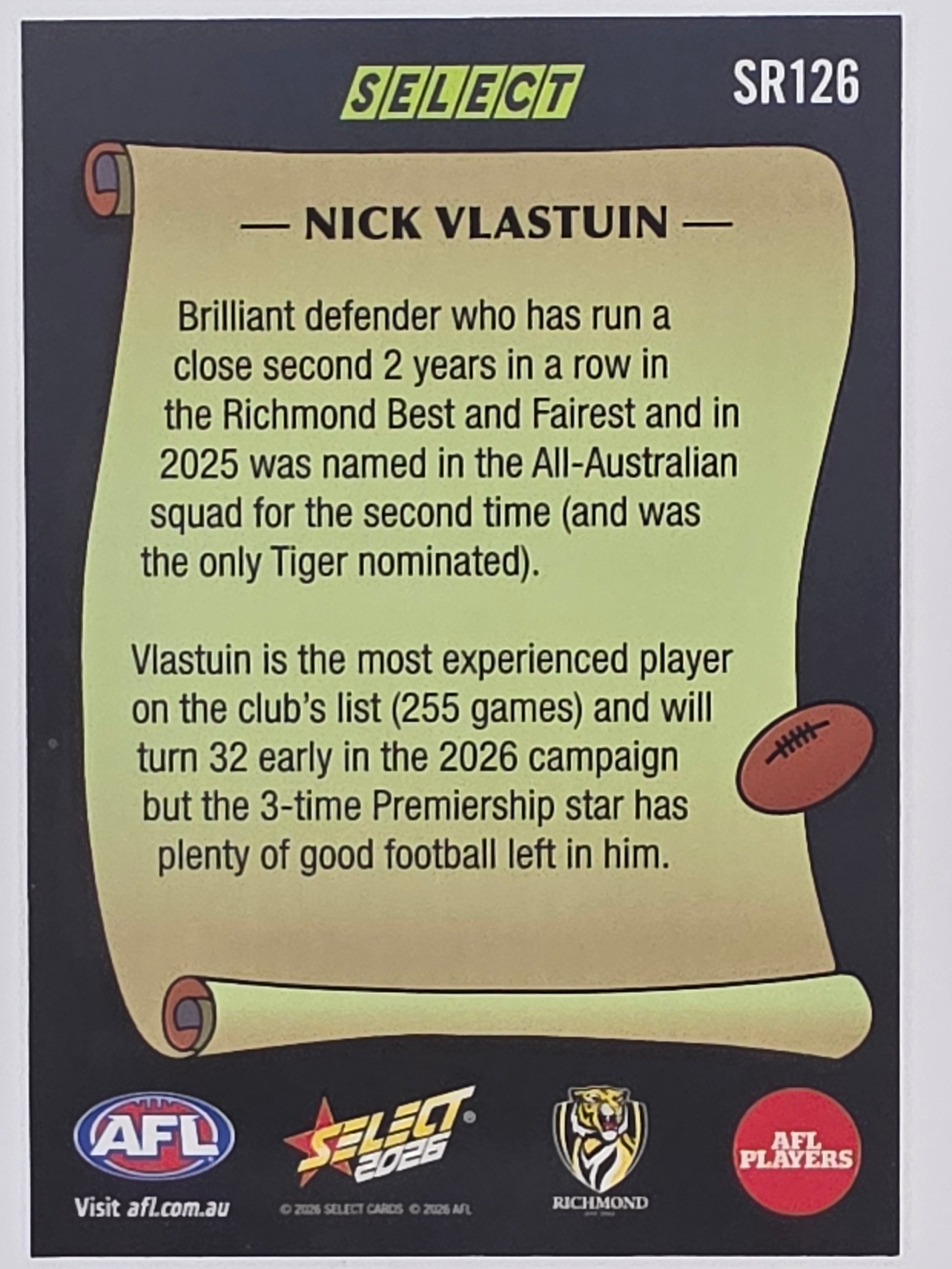 2026 AFL Footy Stars Select Rewind SR126 Nick Vlastuin - Richmond Tigers