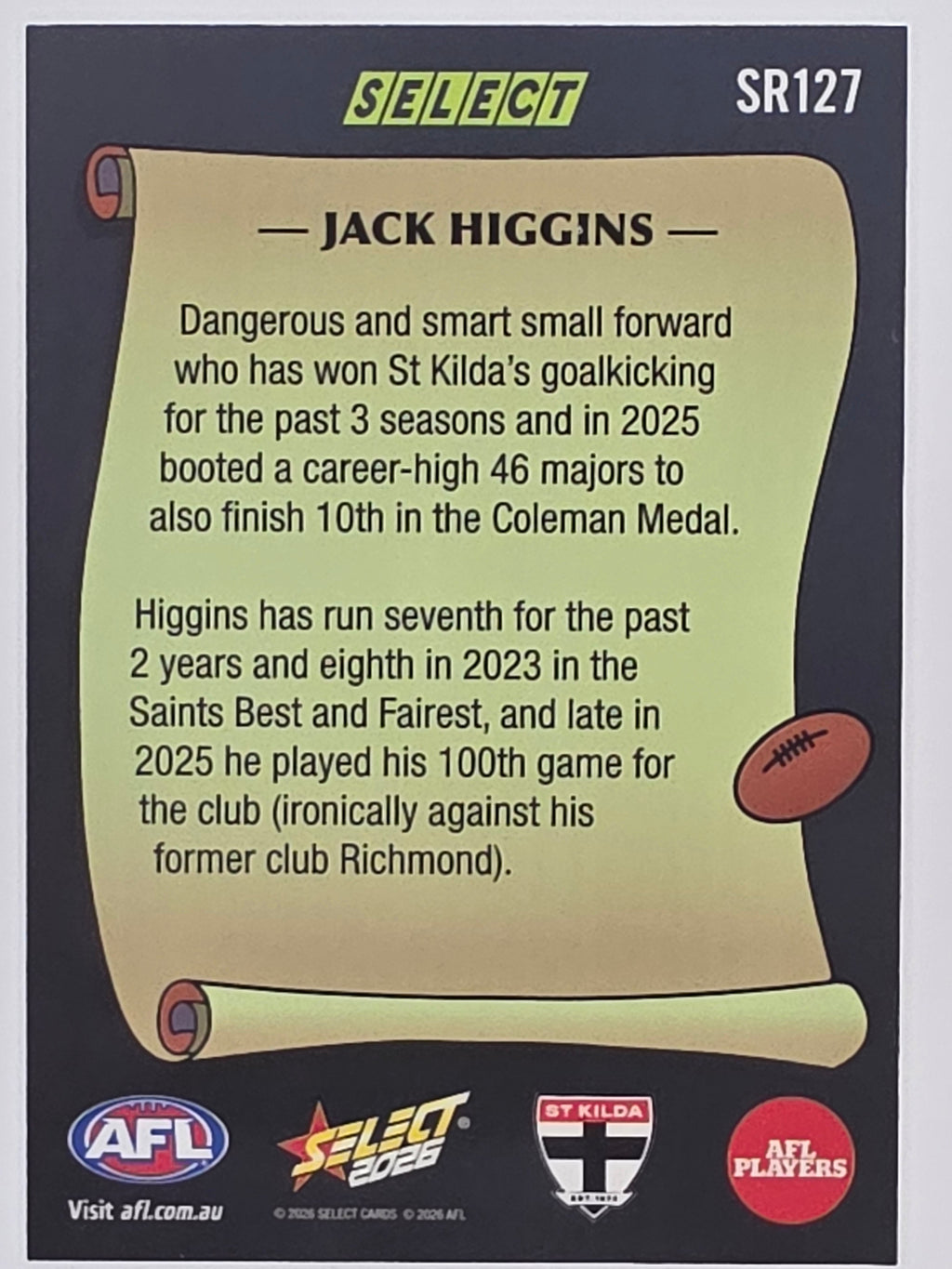 2026 AFL Footy Stars Select Rewind SR127 Jack Higgins - St Kilda Saints