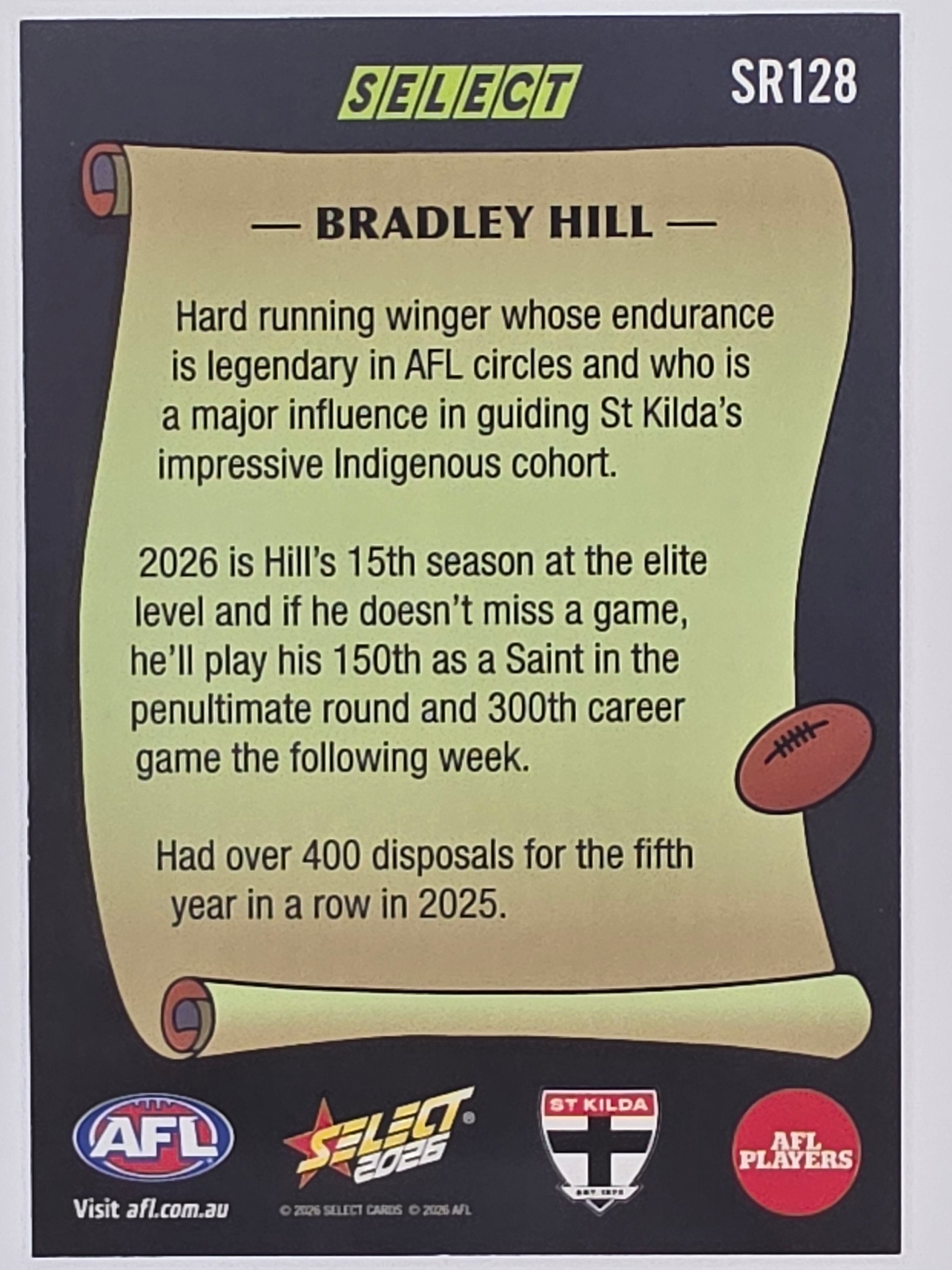 2026 AFL Footy Stars Select Rewind SR128 Bradley Hill - St Kilda Saints