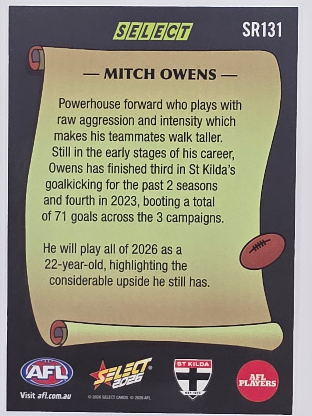 2026 AFL Footy Stars Select Rewind SR131 Mitch Owens - St Kilda Saints