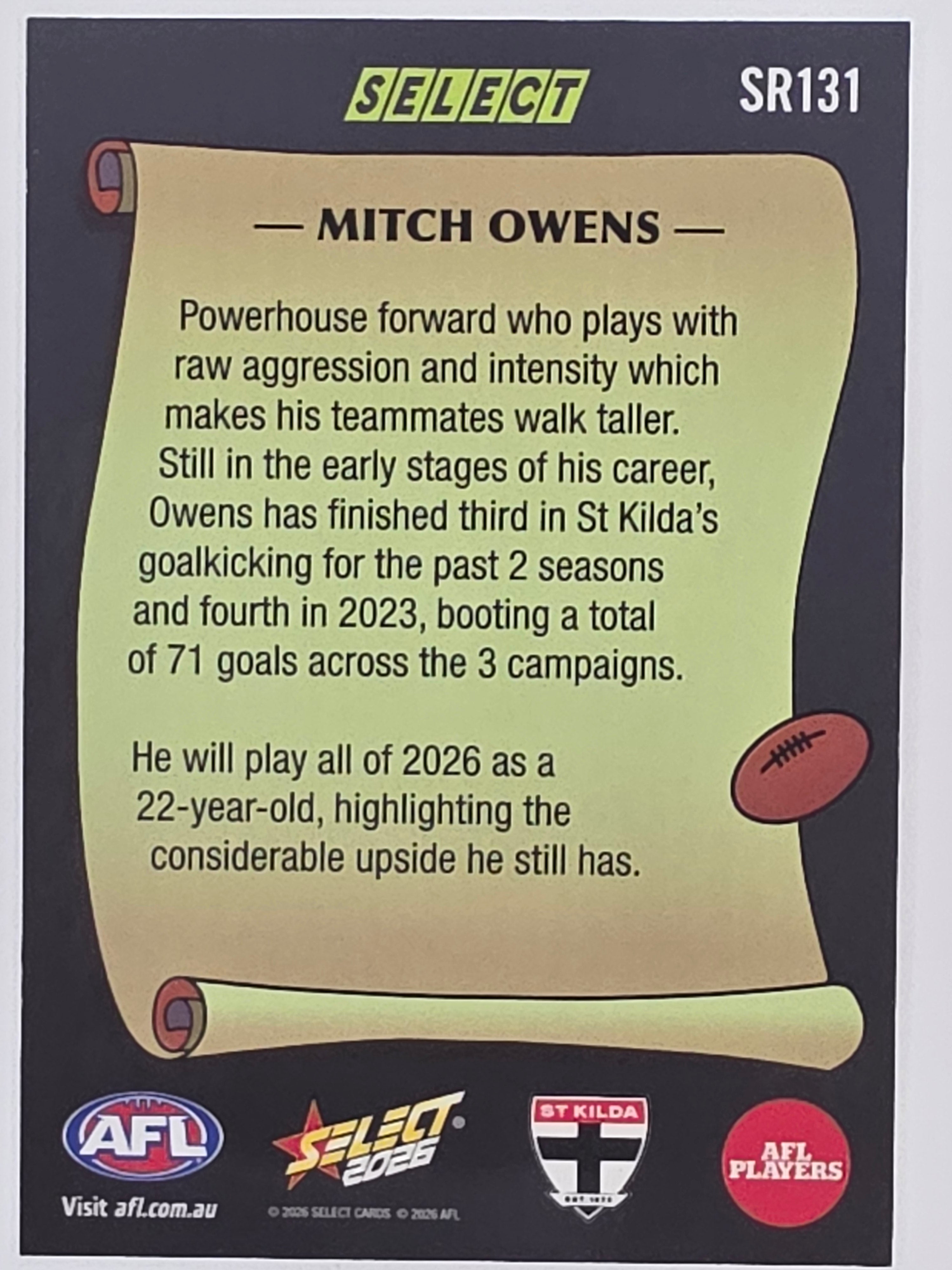 2026 AFL Footy Stars Select Rewind SR131 Mitch Owens - St Kilda Saints