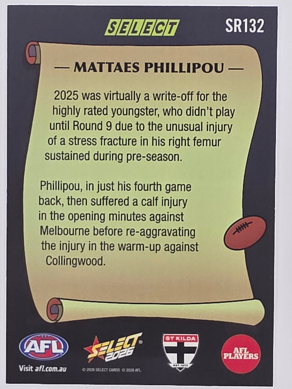 2026 AFL Footy Stars Select Rewind SR132 Mattaes Phillipou - St Kilda Saints