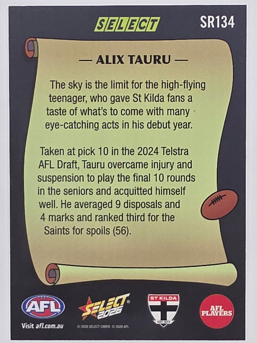 2026 AFL Footy Stars Select Rewind SR134 Alix Tauru - St Kilda Saints