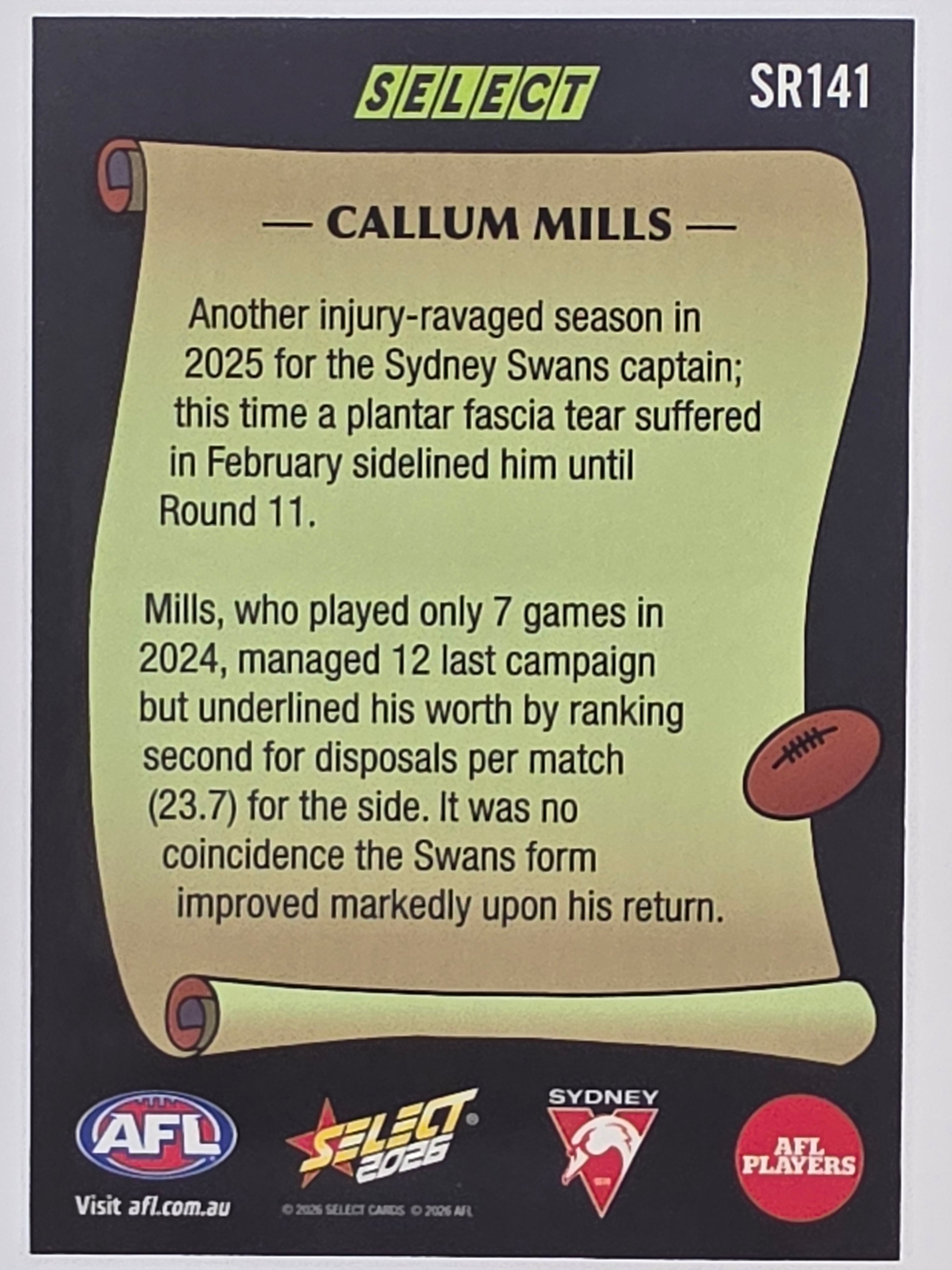 2026 AFL Footy Stars Select Rewind SR141 Callum Mills - Sydney Swans