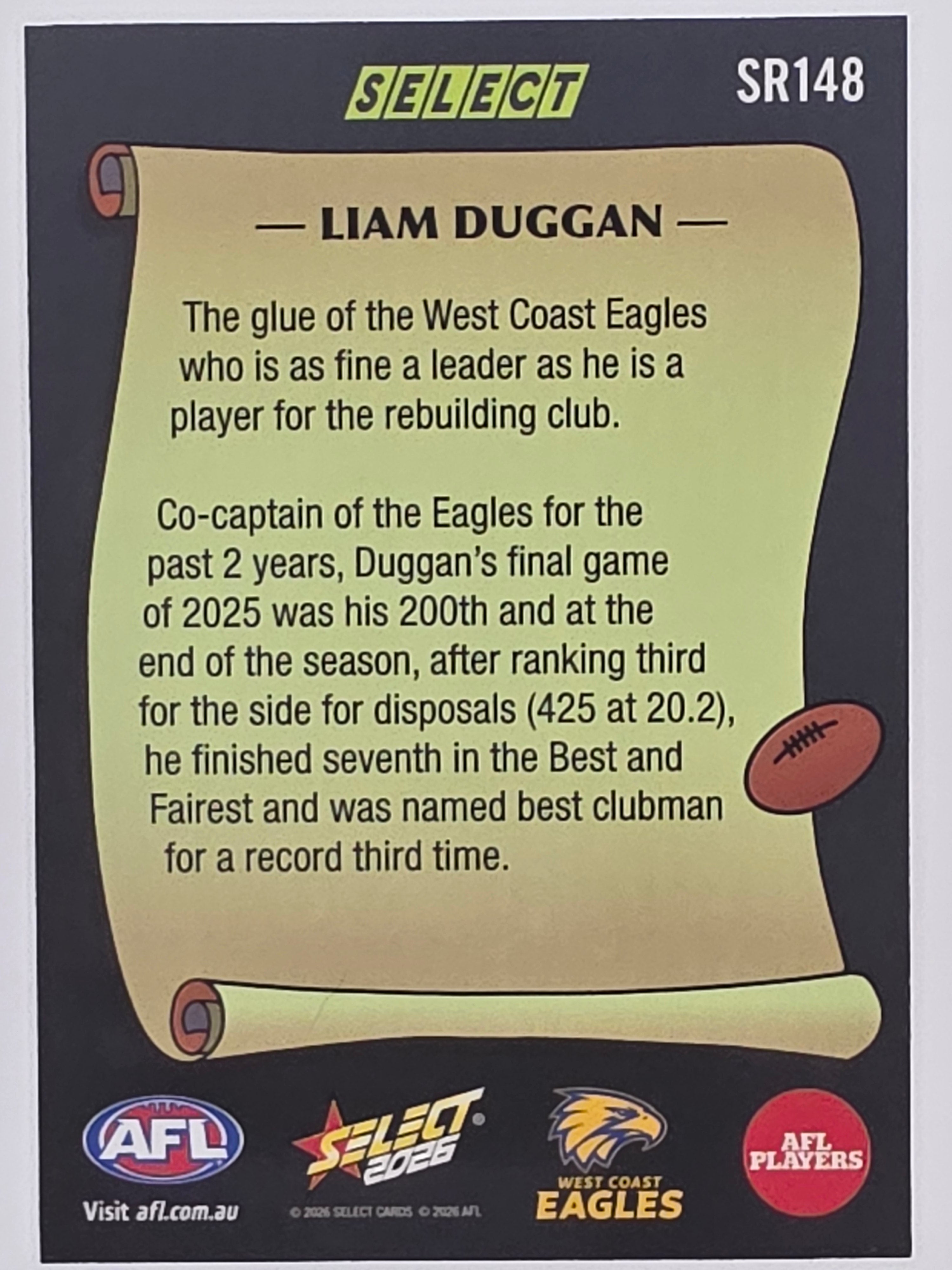 2026 AFL Footy Stars Select Rewind SR148 Liam Duggan - West Coast Eagles