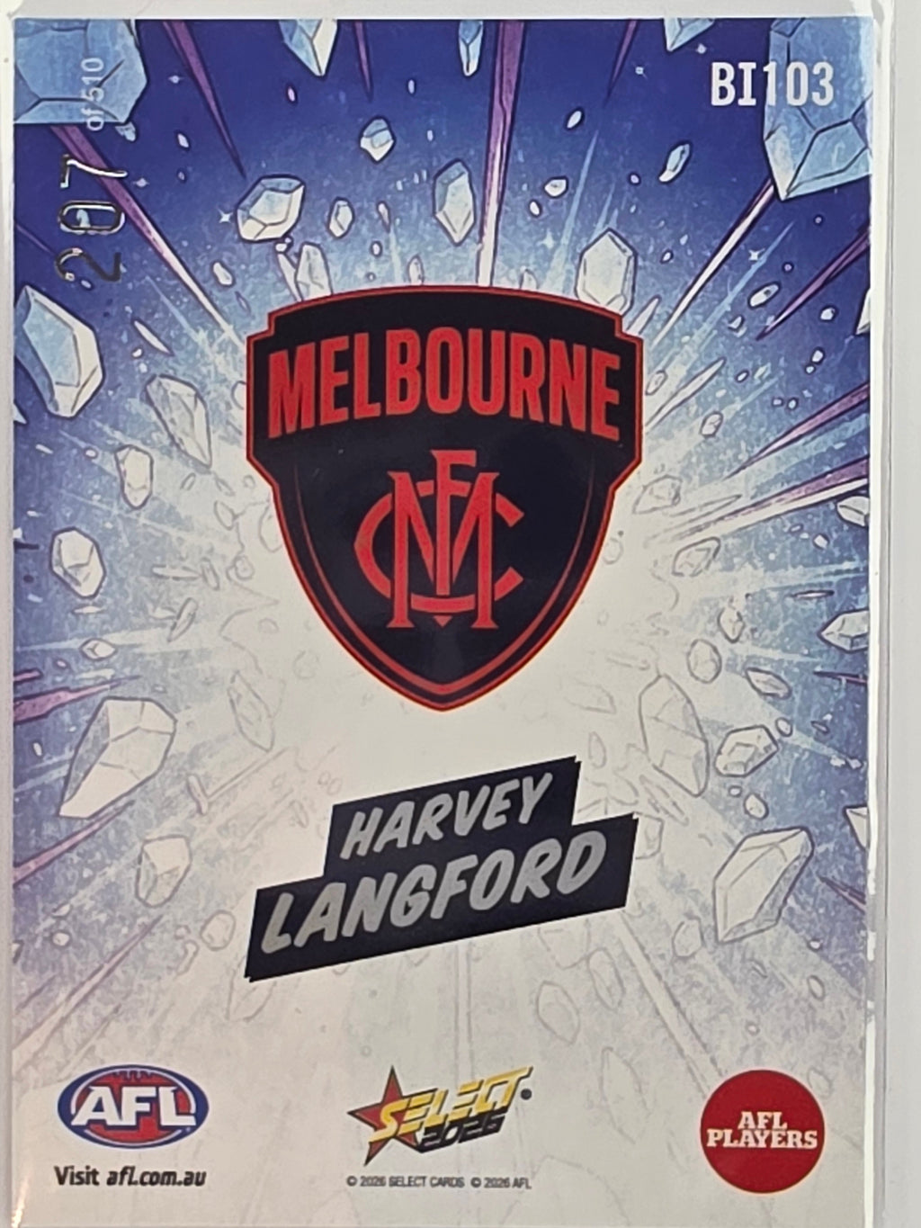2026 AFL Footy Stars Booom Ice BI103 #207/510 Harvey Langford - Melbourne Demons