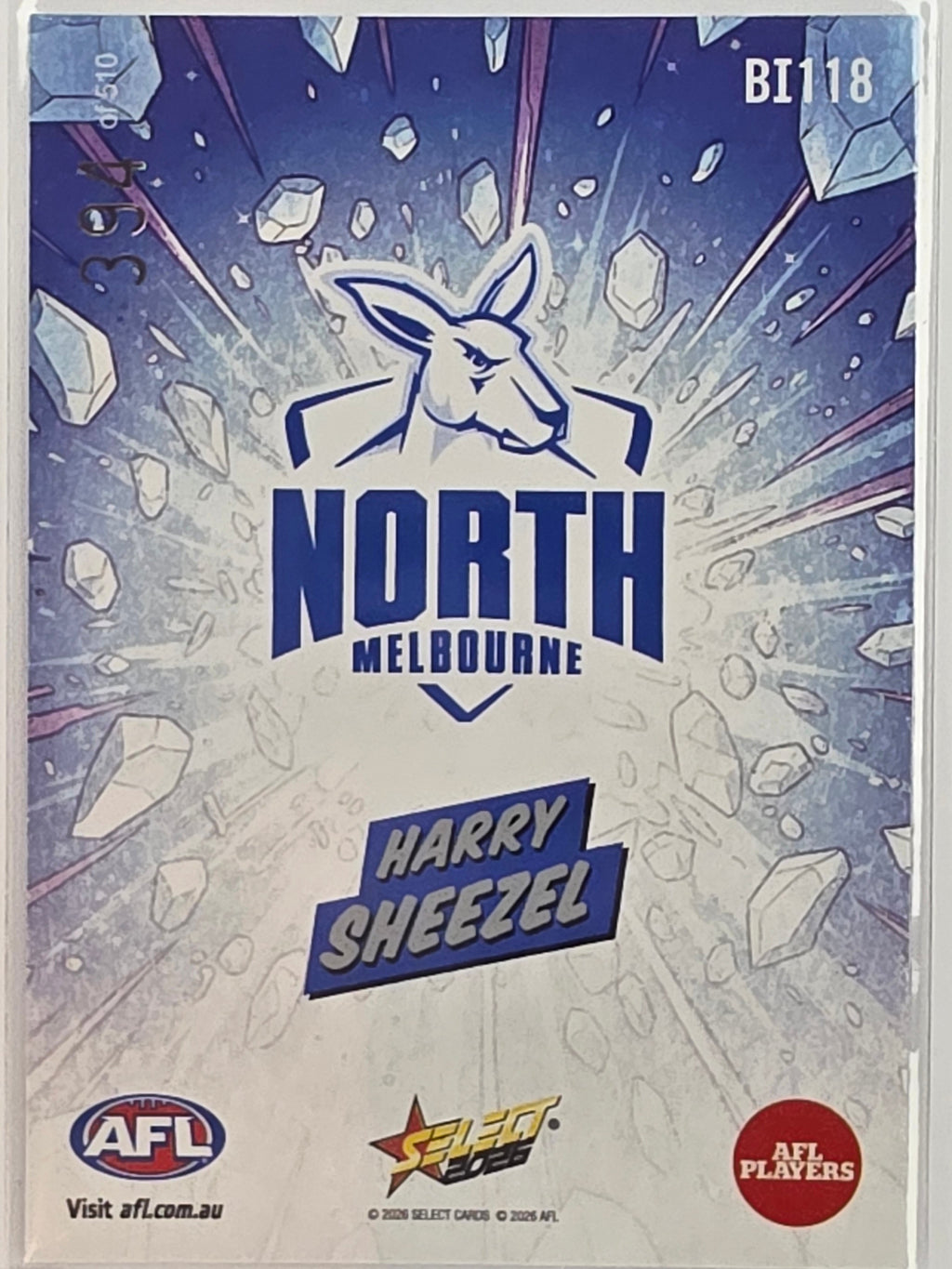 2026 AFL Footy Stars Booom Ice BI118 #394/510 Harry Sheezel - North Melbourne Kangaroos