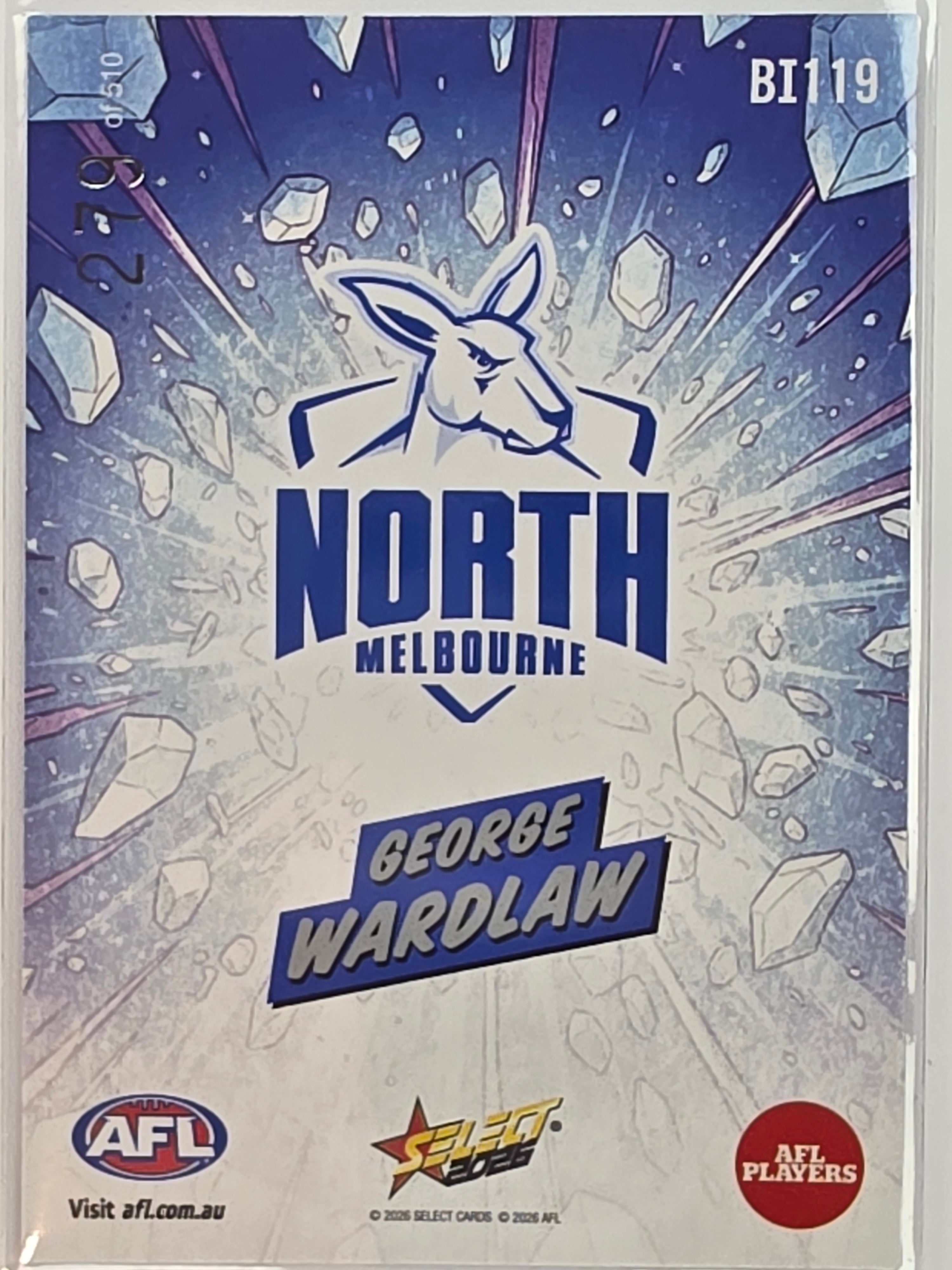 2026 AFL Footy Stars Booom Ice BI119 #279/510 George Wardlaw - North Melbourne Kangaroos