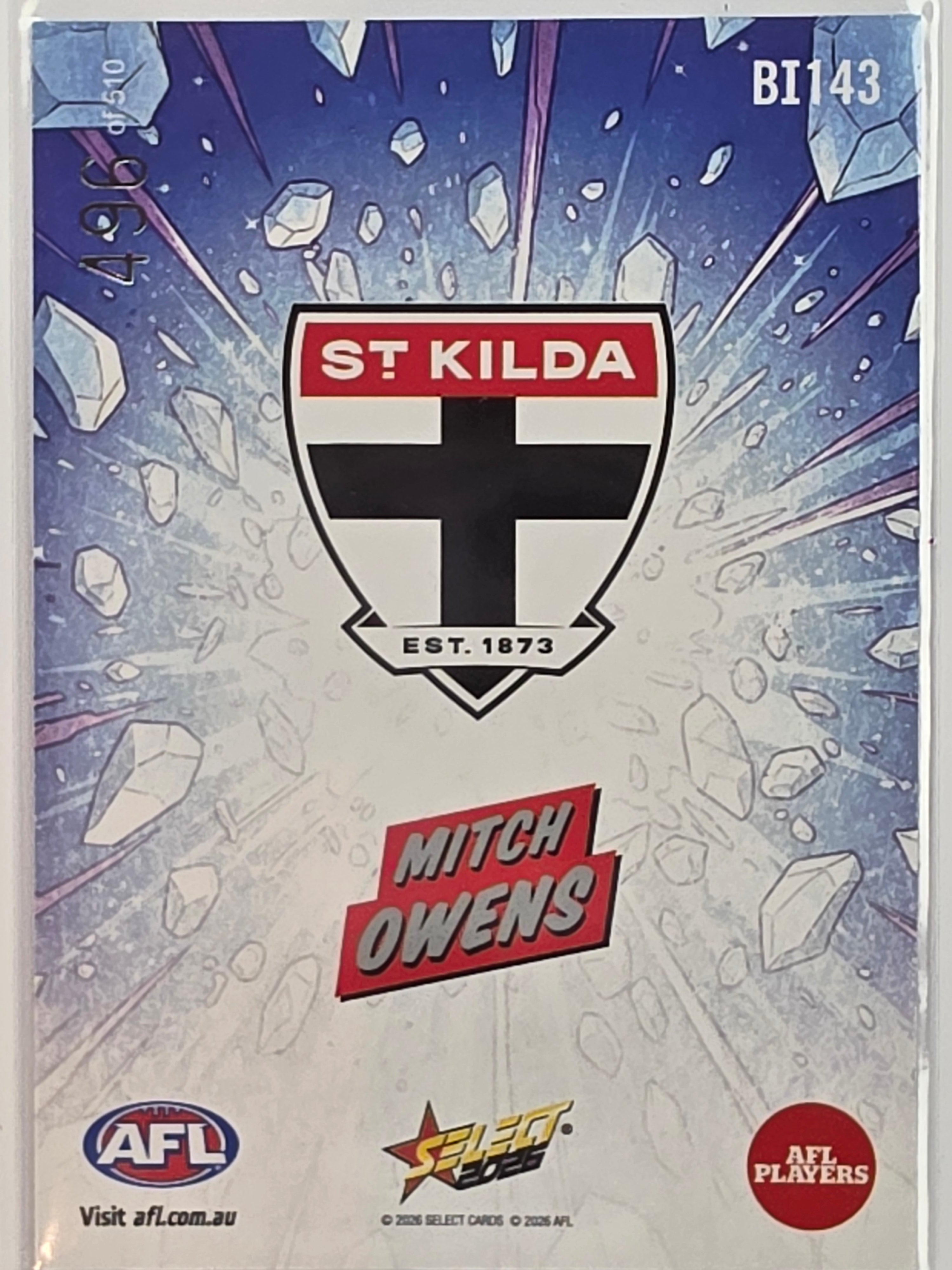 2026 AFL Footy Stars Booom Ice BI143 #496/510 Mitch Owens - St Kilda Saints