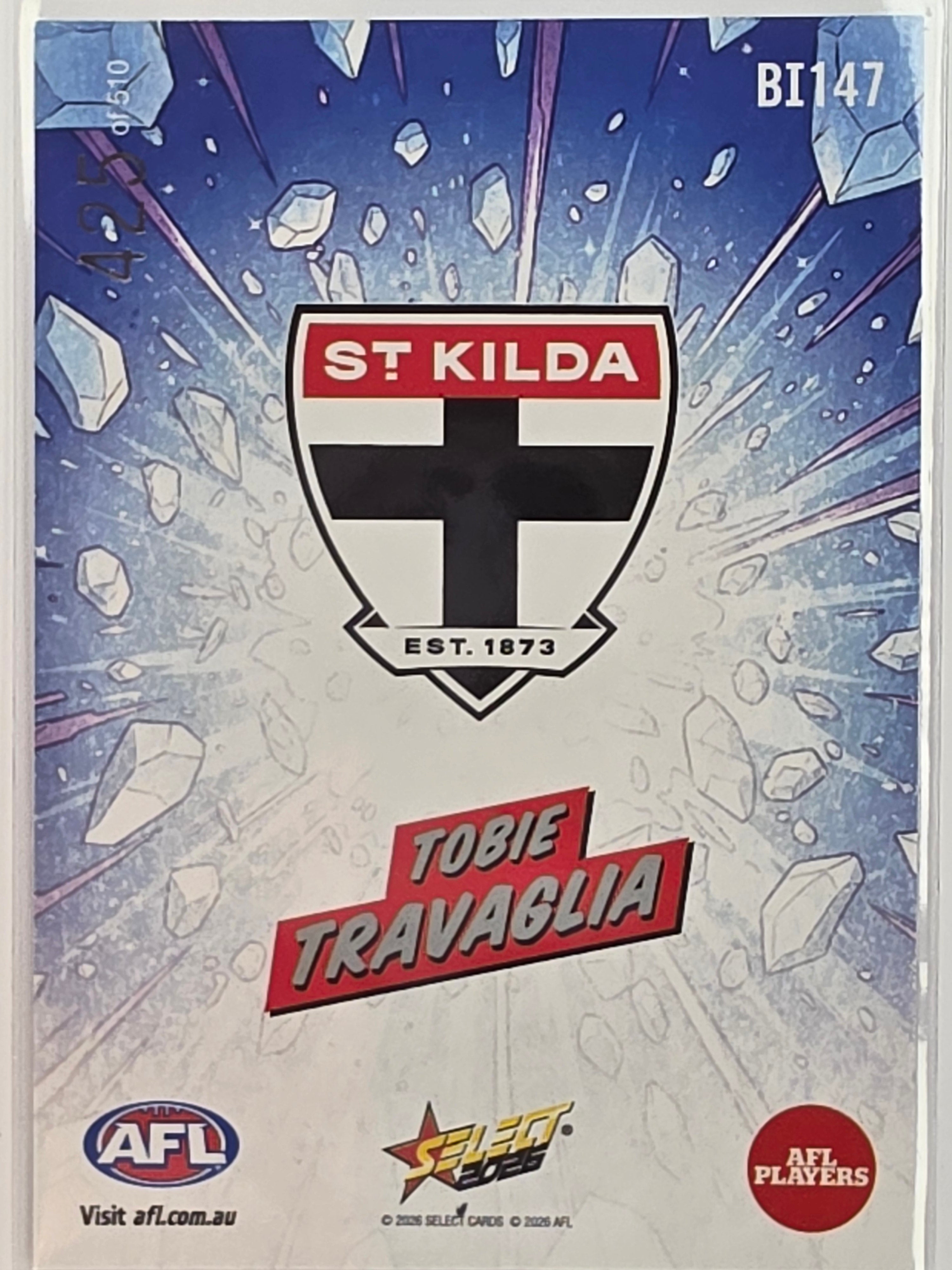 2026 AFL Footy Stars Booom Ice BI147 #425/510 Tobie Travaglia - St Kilda Saints