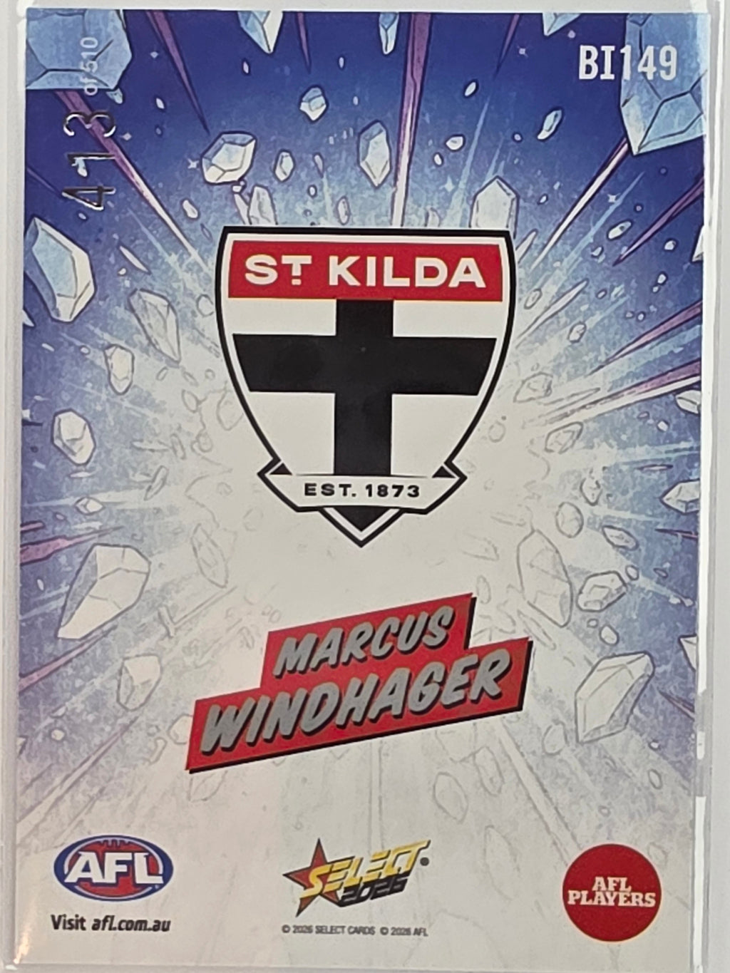 2026 AFL Footy Stars Booom Ice BI149 #413/510 Marcus Windhager - St Kilda Saints