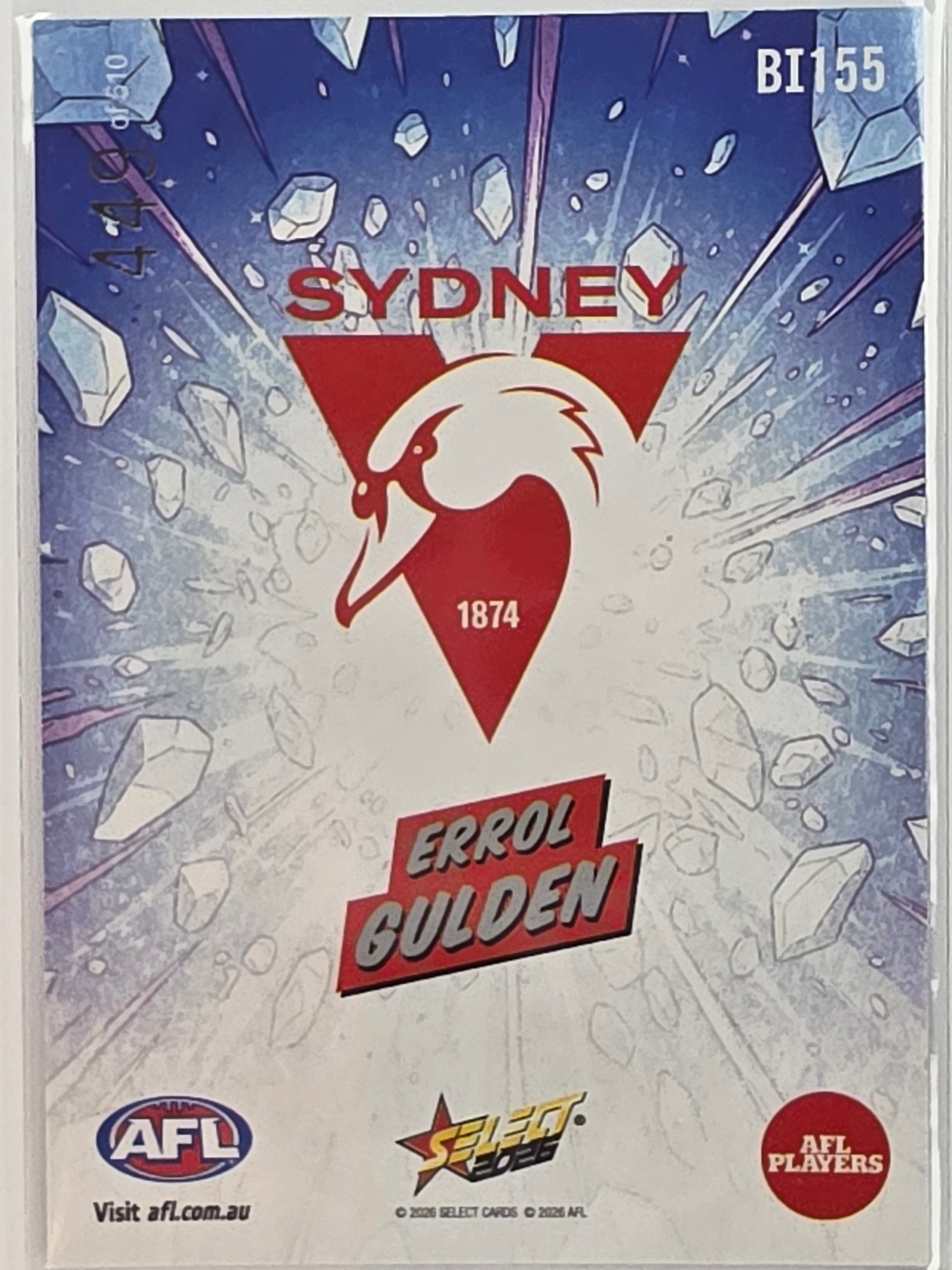 2026 AFL Footy Stars Booom Ice BI155 #449/510 Errol Gulden - Sydney Swans