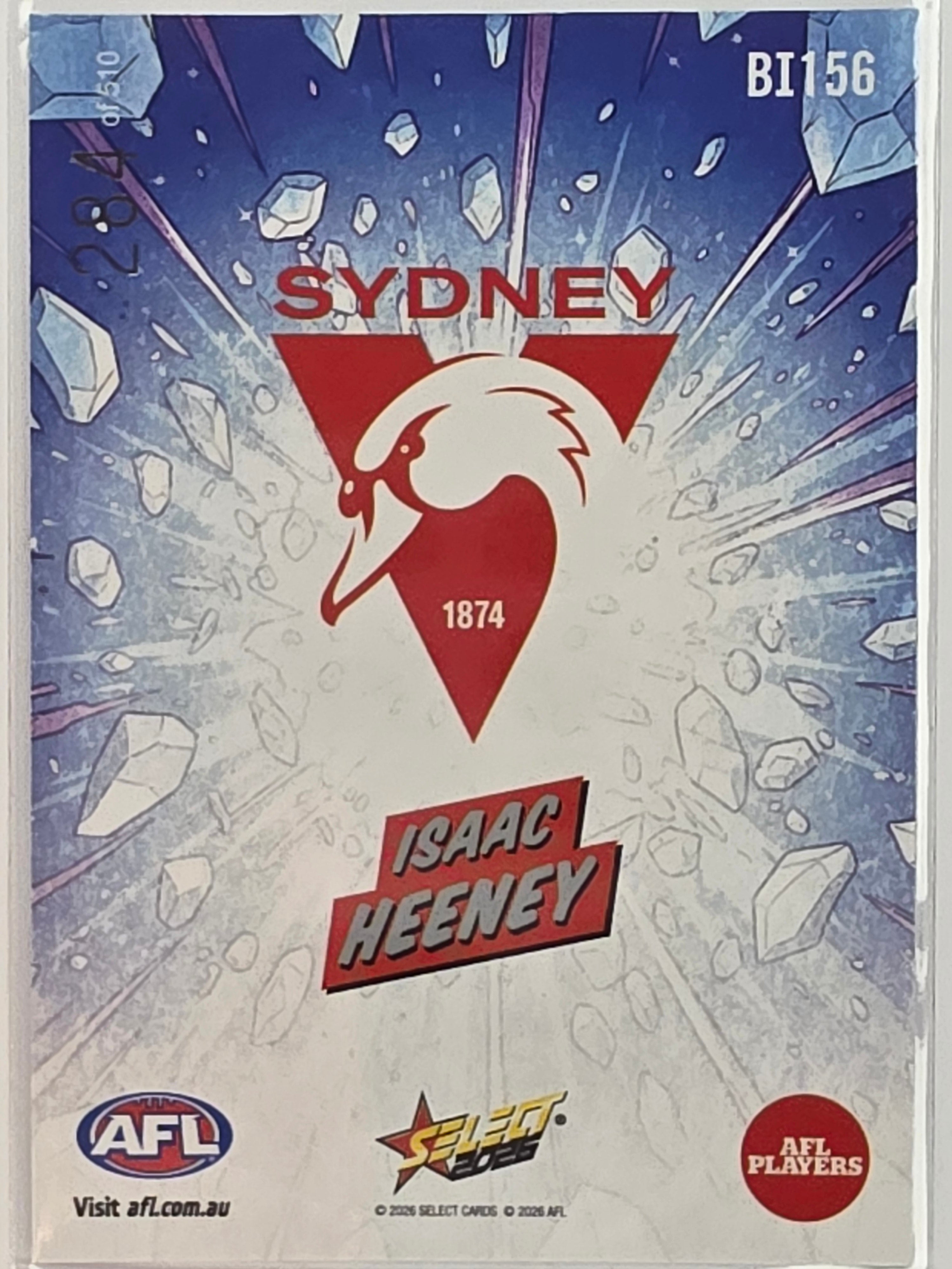 2026 AFL Footy Stars Booom Ice BI156 #284/510 Isaac Heeney - Sydney Swans