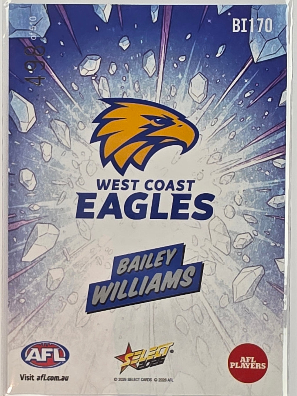 2026 AFL Footy Stars Booom Ice BI170 #498/510 Bailey Williams - West Coast Eagles