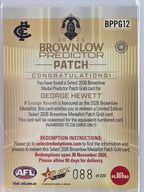 2026 AFL Select Footy Stars Brownlow Predictor Patch Gold BPPG12 #088/220 George Hewett - Carlton Blues