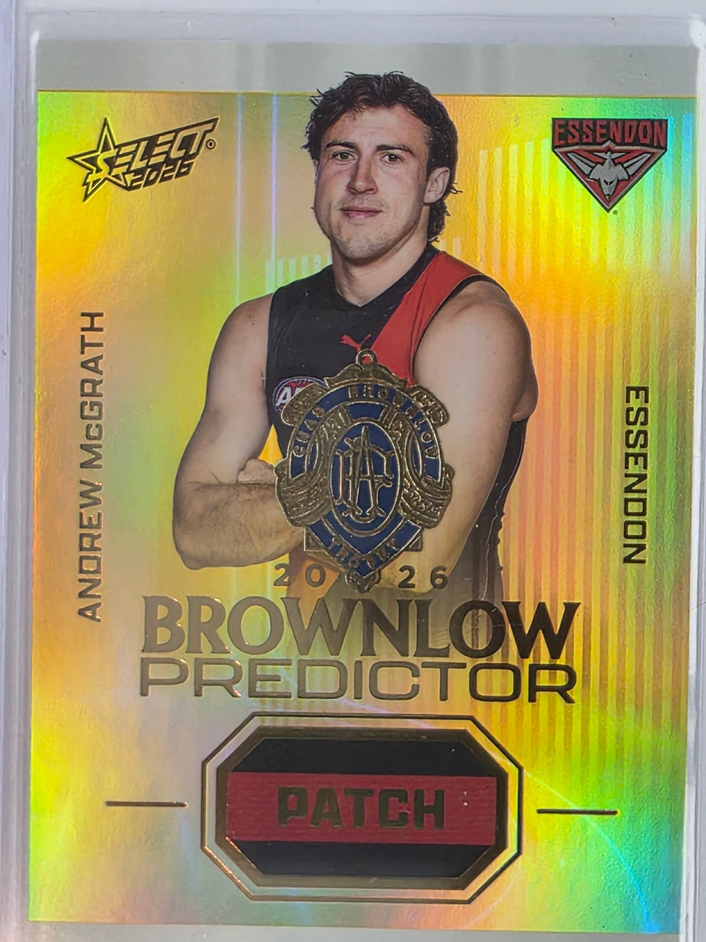 2026 AFL Select Footy Stars Brownlow Predictor Patch Gold BPPG23 #054/220 Andrew McGrath - Essendon Bombers
