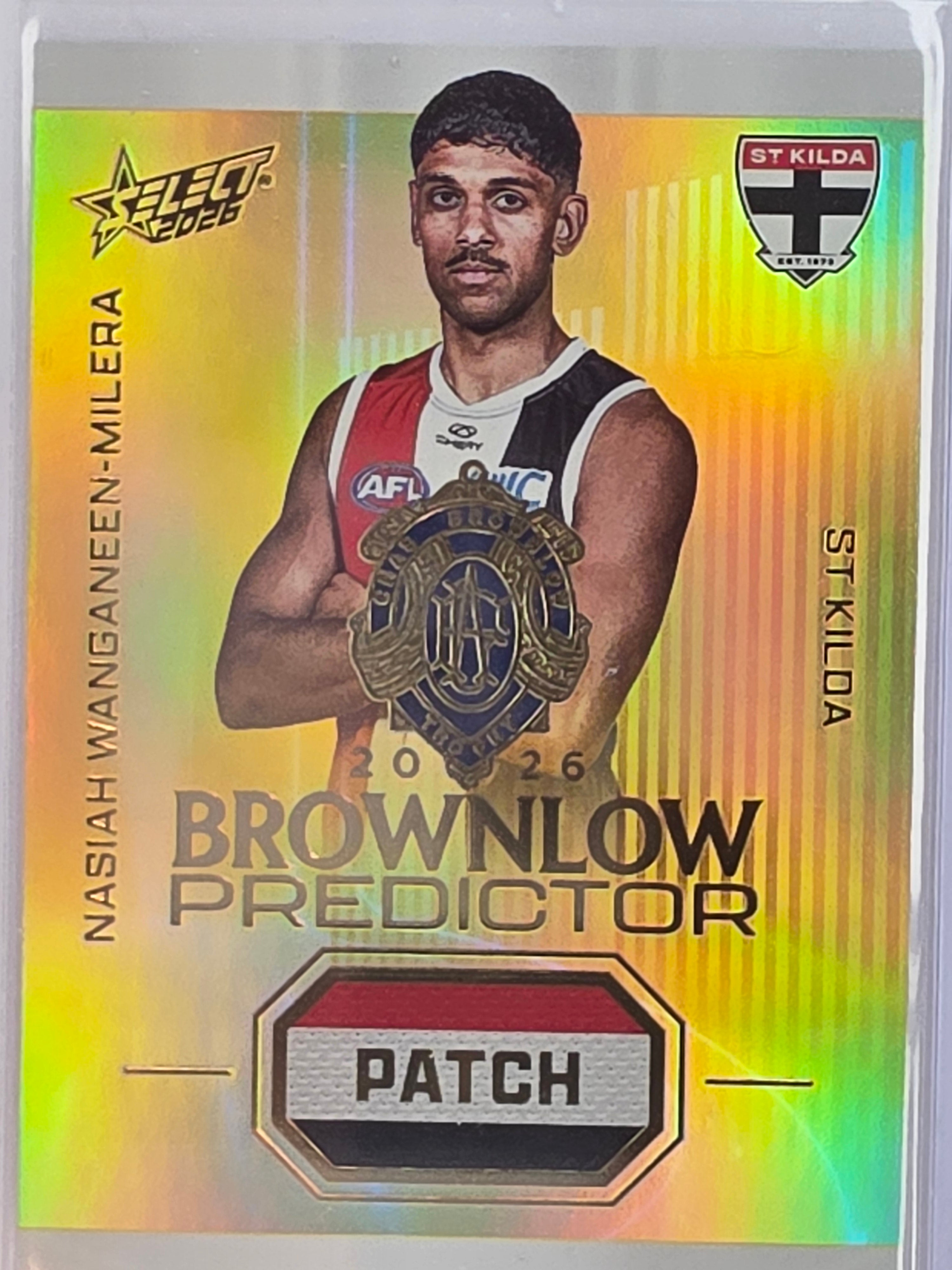 2026 AFL Select Footy Stars Brownlow Predictor Patch Gold BPPG74 #079/220 Nasiah Wanganeen-Milera - St Kilda Saints