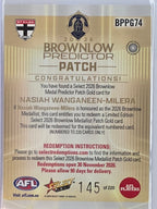 2026 AFL Select Footy Stars Brownlow Predictor Patch Gold BPPG74 #145/220 Nasiah Wanganeen-Milera - St Kilda Saints
