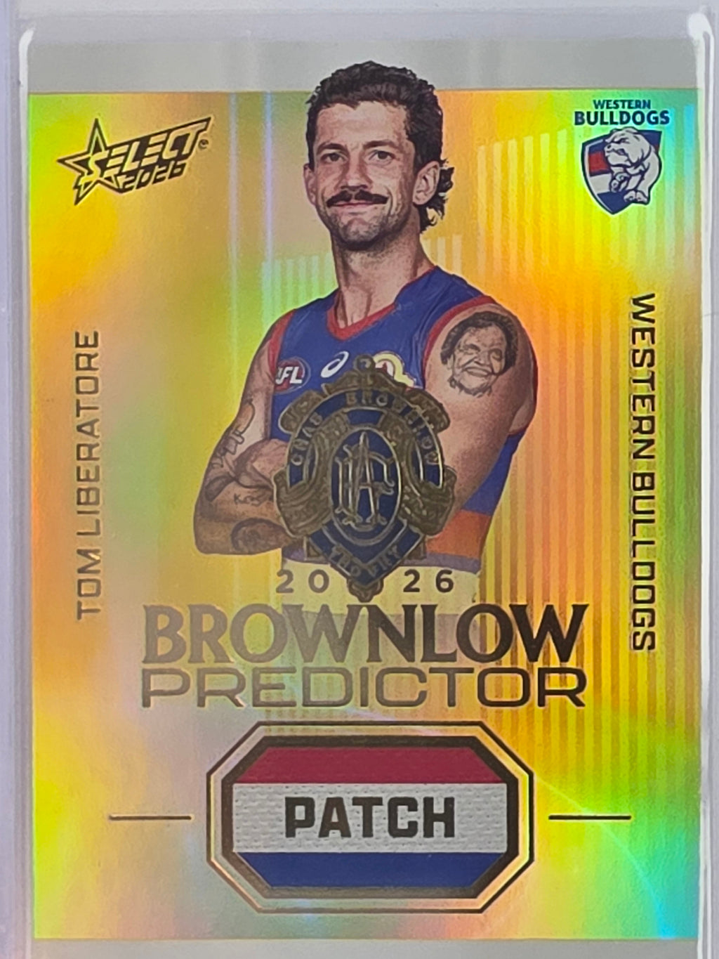 2026 AFL Select Footy Stars Brownlow Predictor Patch Gold BPPG88 #066/220 Tom Liberatore - Western Bulldogs
