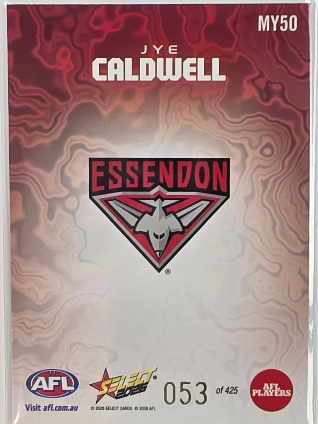 2026 AFL Footy Stars Mercury Team Colours MY50 #053/425 Jye Caldwell - Essendon Bombers